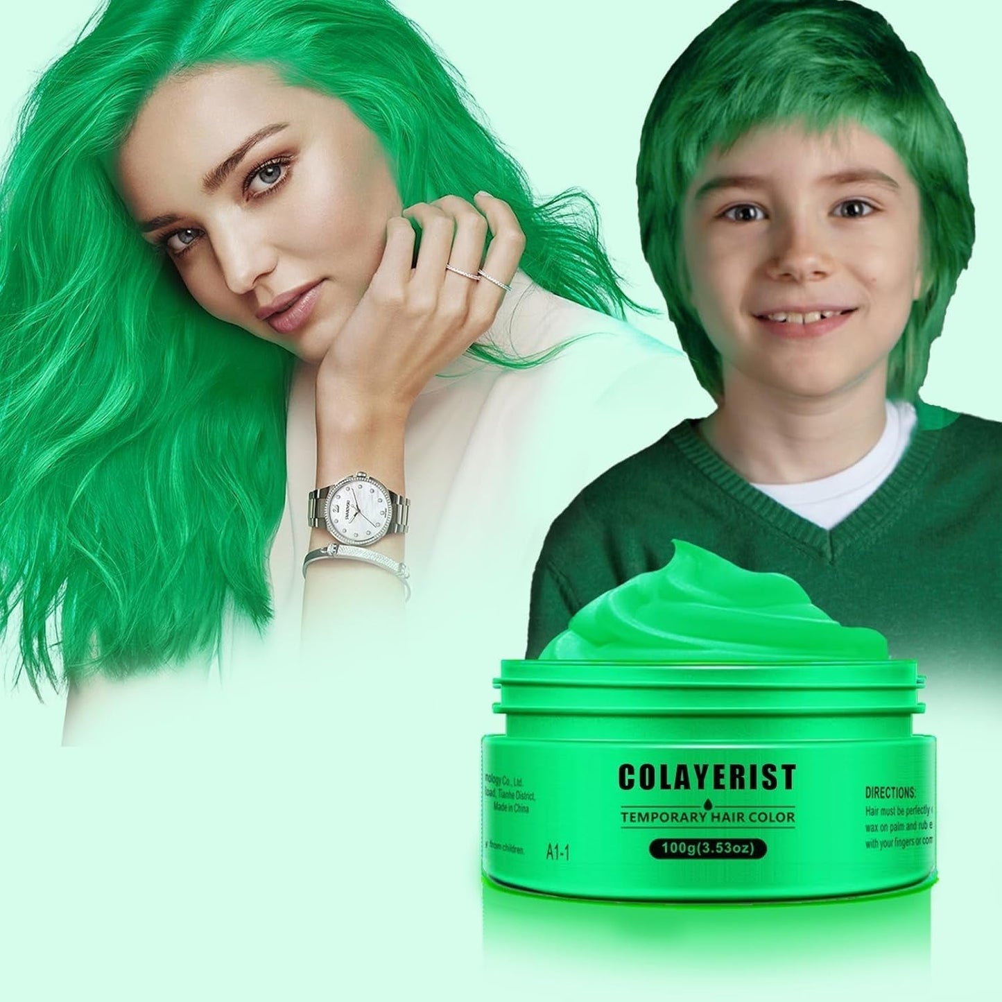 COLAYERIST Tvättbar Tillfällig svart hårfärg Hårfärgsvax för män och kvinnor Hårmascara för fest eller cosplay utan stök hårfärgsprodukter Hårfärgning Naty Shop Green