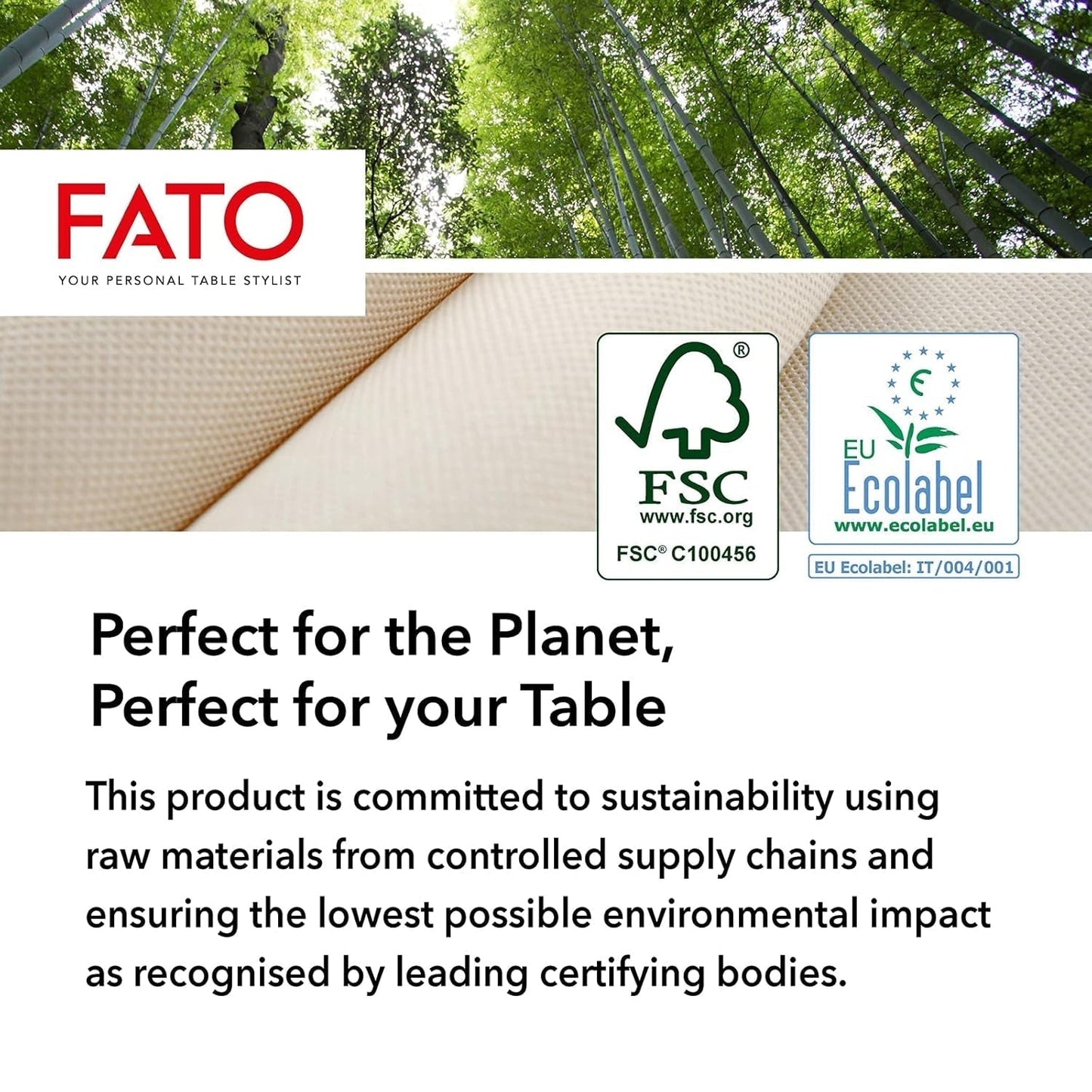 Fato - Naturliga 4-faldiga engångspappersservetter, miljövänliga, 40-pack, storlek 38X38, 2-lagers, 100 % återvunnet papper