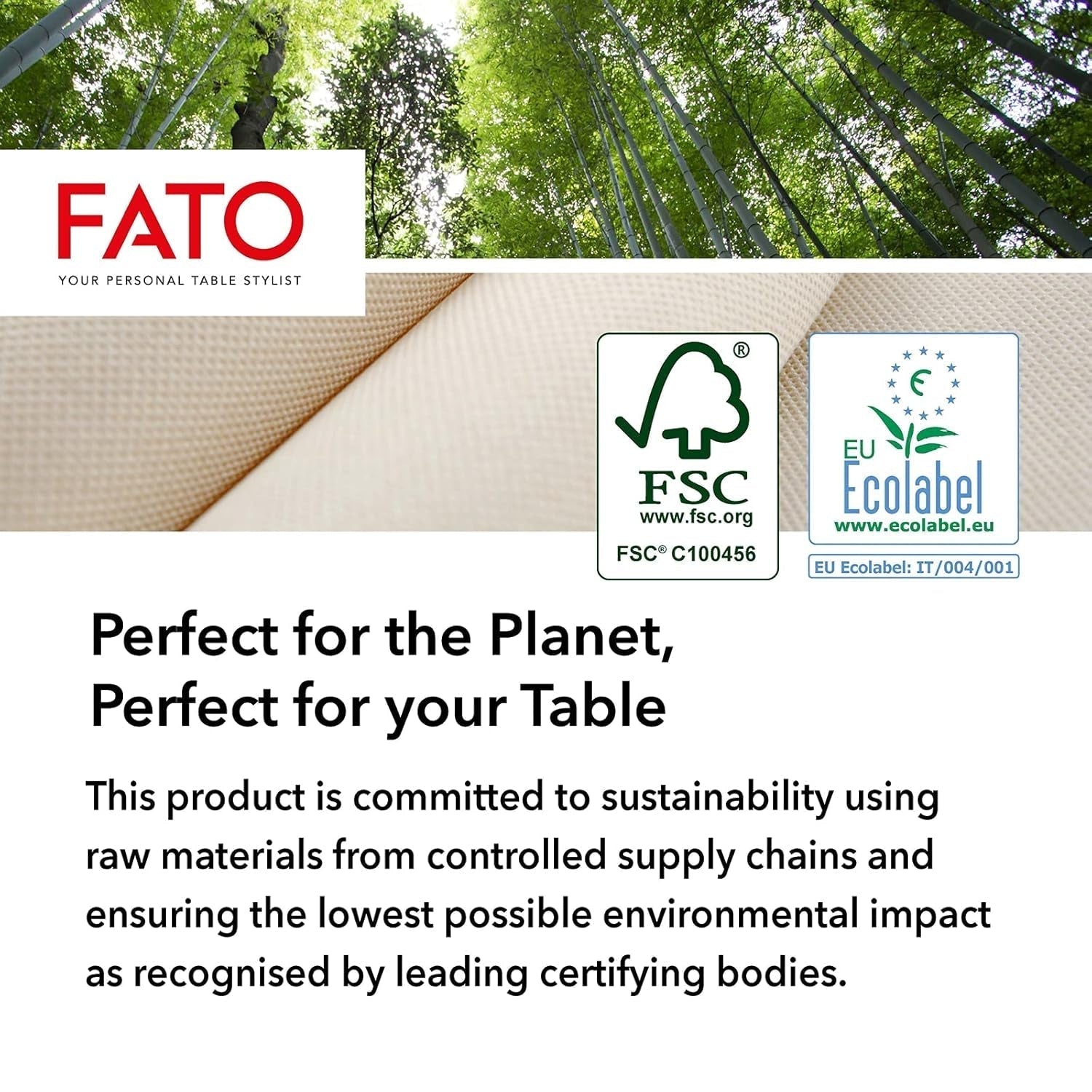 Fato - Naturliga 4-faldiga engångspappersservetter, miljövänliga, 40-pack, storlek 38X38, 2-lagers, 100 % återvunnet papper