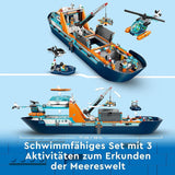 LEGO City Arctic Research Ship, stor flytande leksaksbåt med helikopter, uppblåsbar båt, Rov-ubåt, vikingavrak, 7 minifigurer och späckhuggarfigur, present till barn från 7 år och uppåt 60368 Byggset Besuche den LEGO-Store