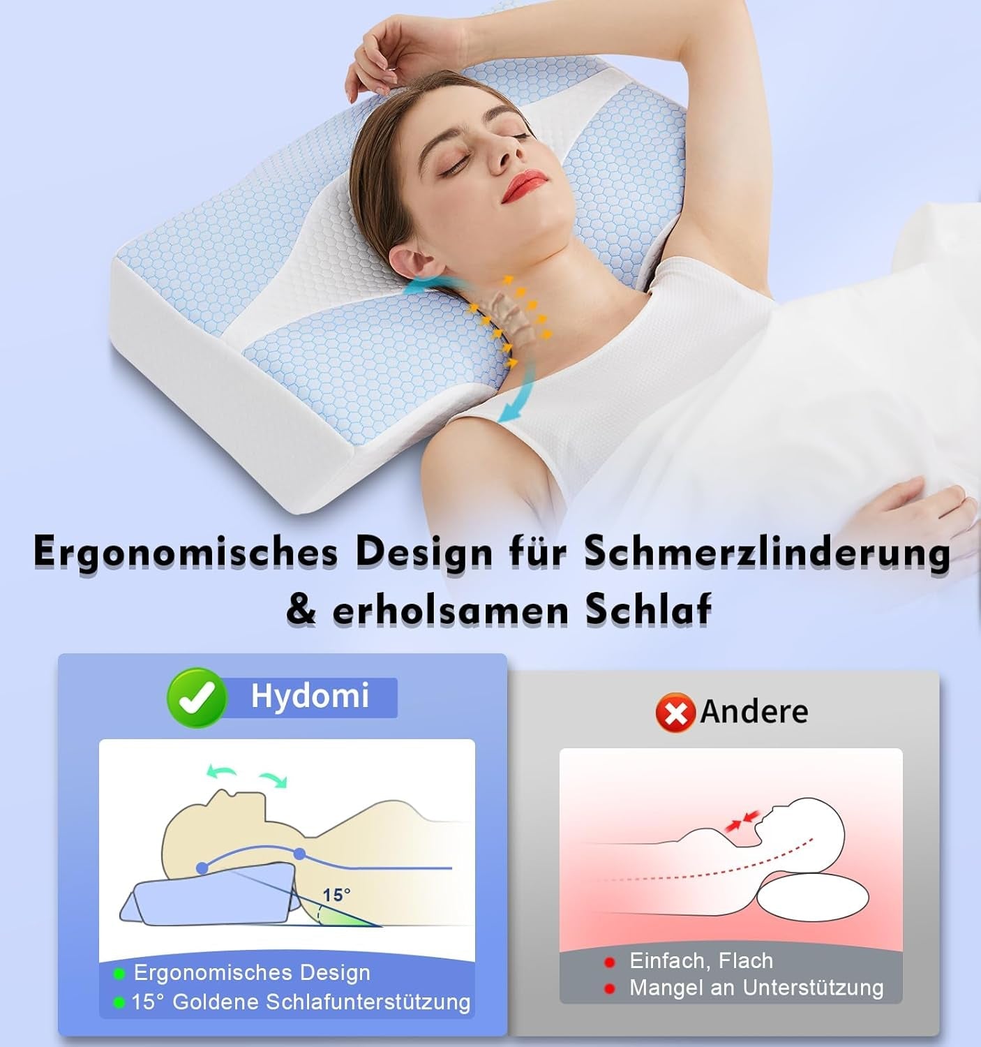 Memory Foam Nackkudde Ergonomisk ortopedisk kudde för smärta i nacke och axlar - Svalkande sovkudde för sido-, rygg- och magsömmar med nackstöd Cervikala ortopediska kuddar Naty Shop