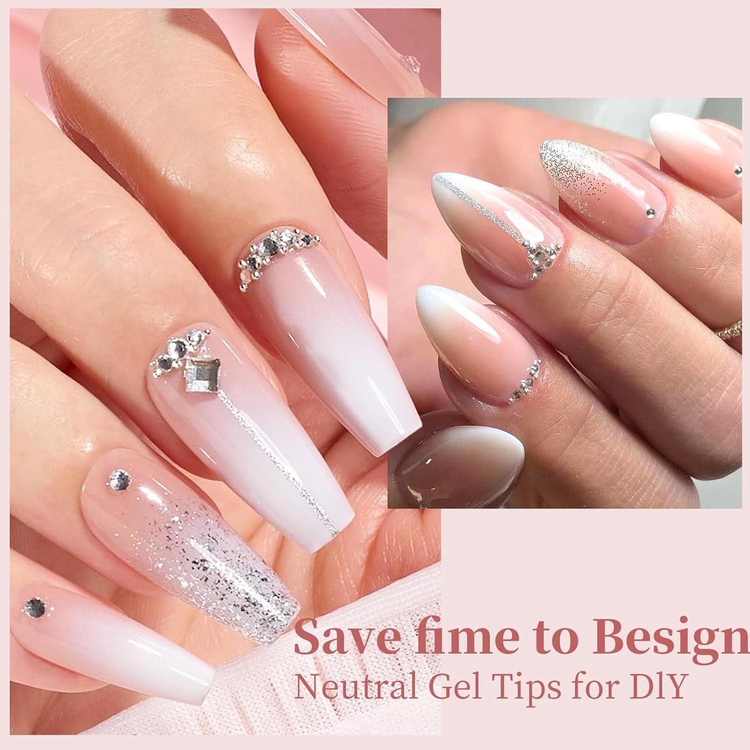 150 st Gradient False Nails Kit - 5 färger Ombre Design Självhäftande konstgjorda naglar - Heltäckande för kvinnor och tjejer - Glansiga lösnaglar för gör-det-själv-manikyr (fyrkantig)