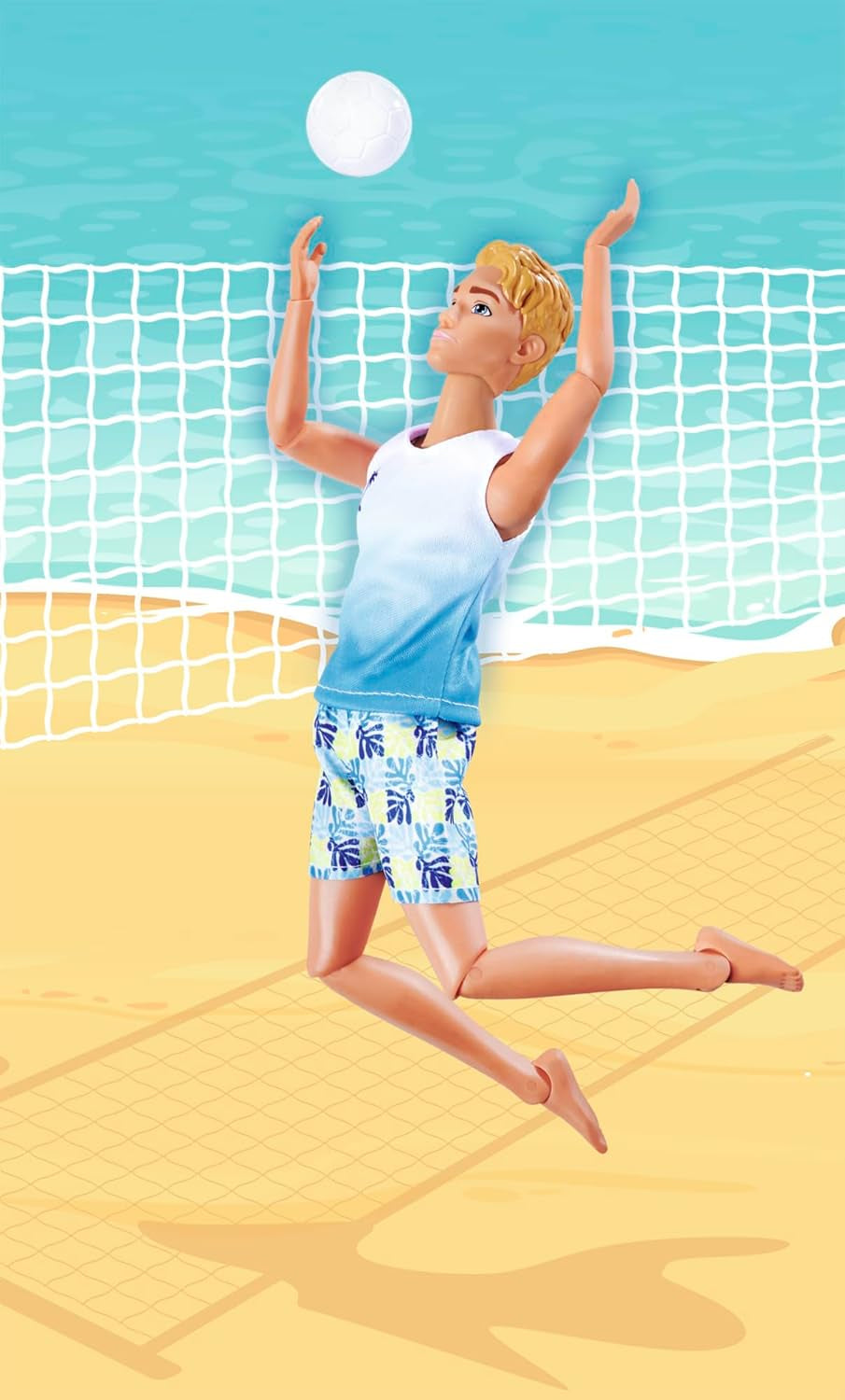 Simba Steffi Love Beach Kevin Doll, Kevin i baddräkt med t-shirt och volleyboll, helt ledad, 30 cm, 3+