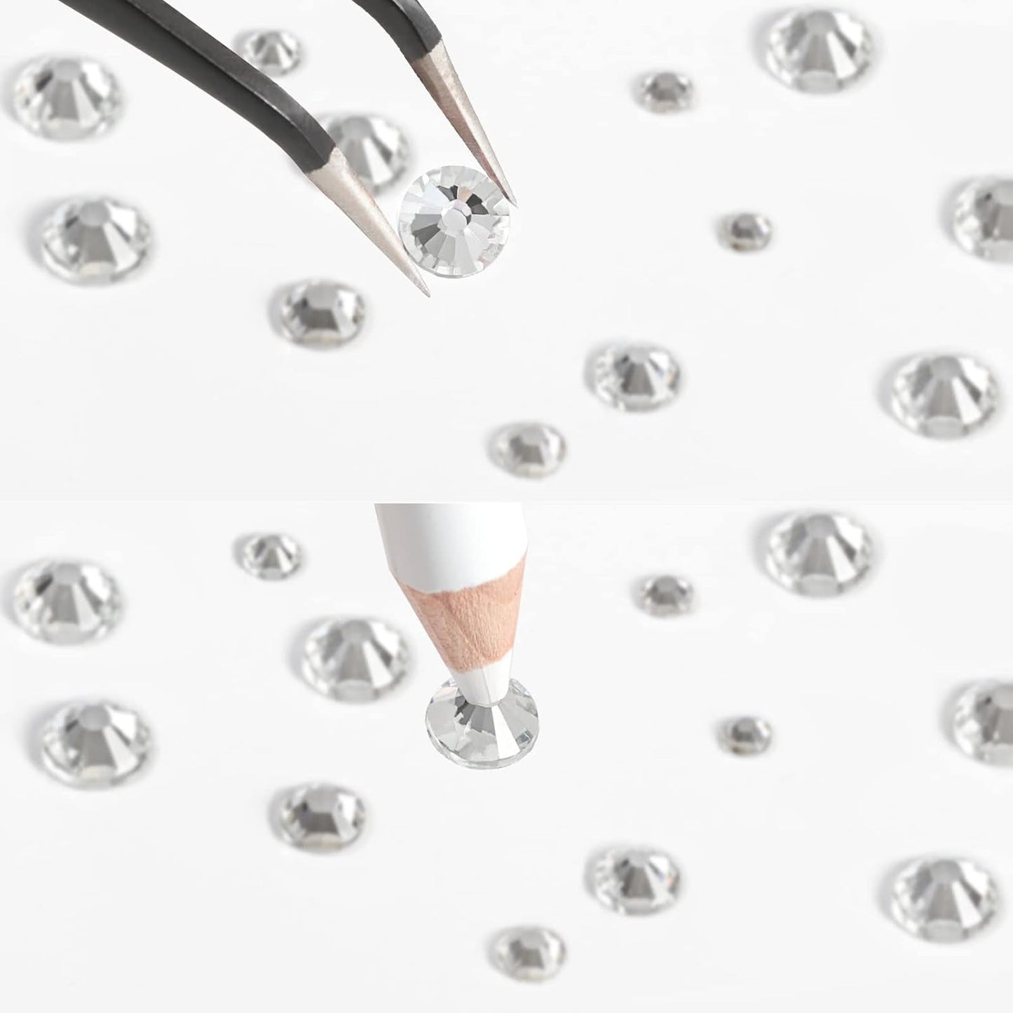 Beadsland 2500st Glas Nailart Strasssteine ​​​​Kristall Flatback Edelsteine ​​​​Runde, ​​Für Handwerk Gemischt 8 Größen SS4 ~ SS30 Mit Picking Pinzette Und Stift (Kristall Weiss)