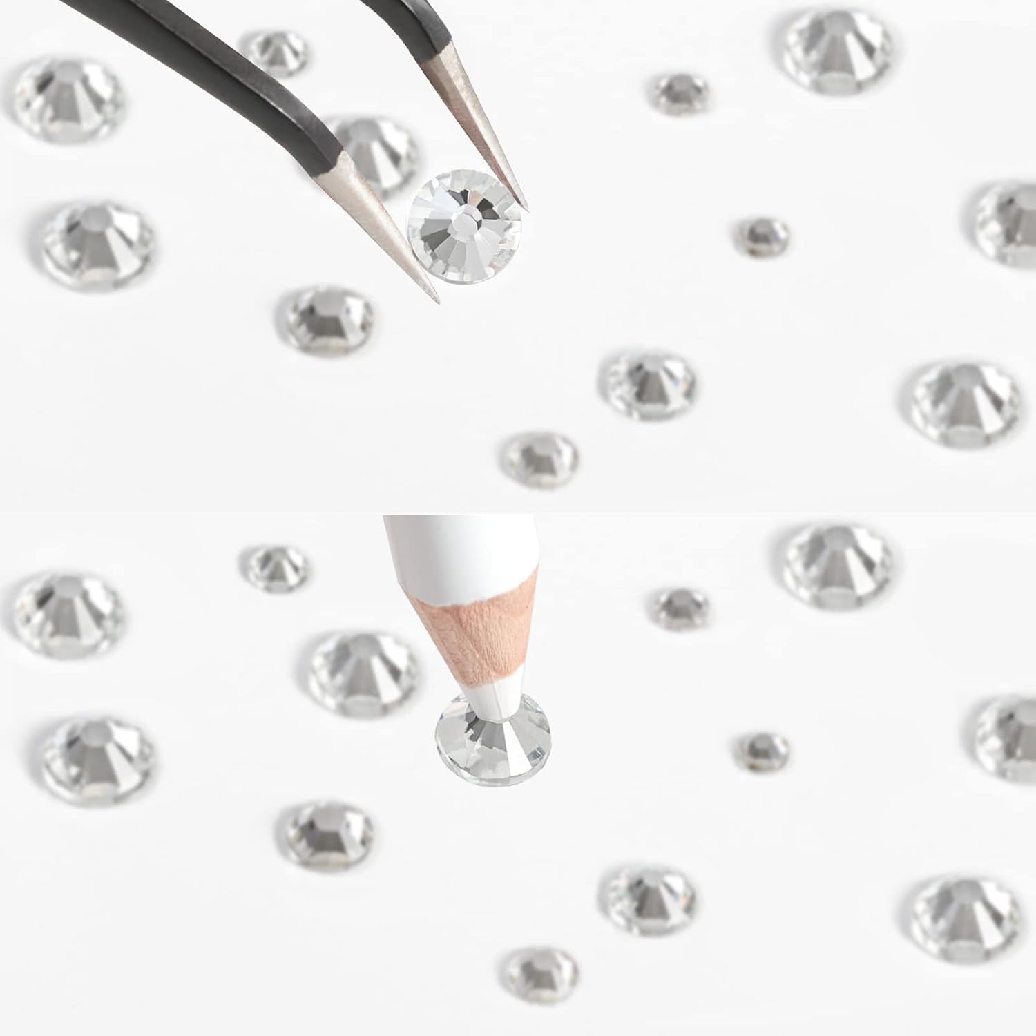 Beadsland 2500st Glas Nailart Strasssteine ​​​​Kristall Flatback Edelsteine ​​​​Runde, ​​Für Handwerk Gemischt 8 Größen SS4 ~ SS30 Mit Picking Pinzette Und Stift (Kristall Weiss)