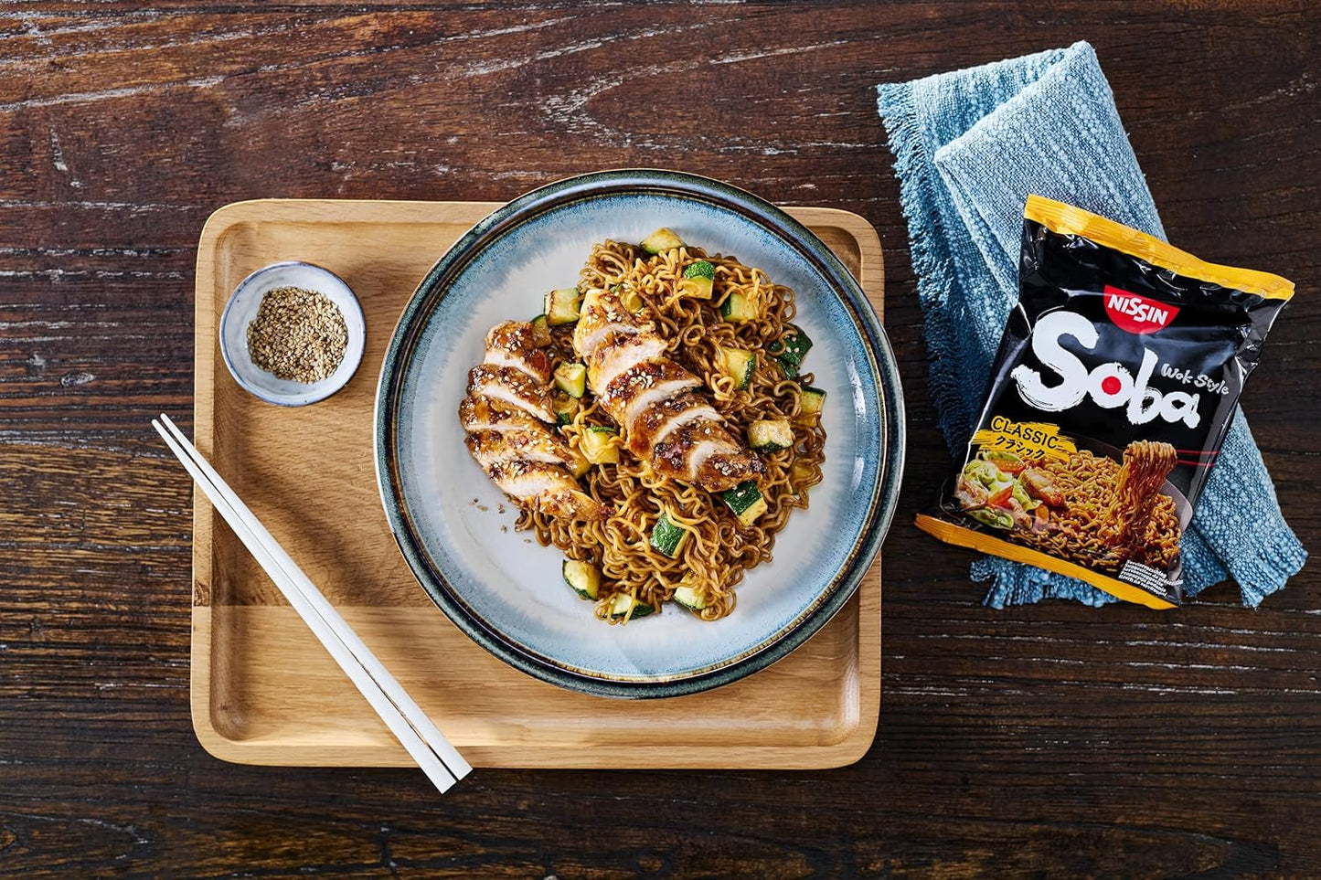 Nissin Bag Soba Noodles - Klassiska japanska snabbnudlar 9-pack Wok-stil med Yakisoba-sås Snabblagad asiatisk mat (9 x 109 g)