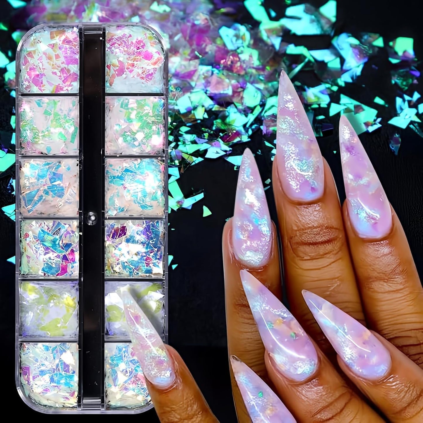 JMEOWIO Nail Glitter 12 Grids Mermaid Nail Art Dekoration Tillbehör Nageldesign