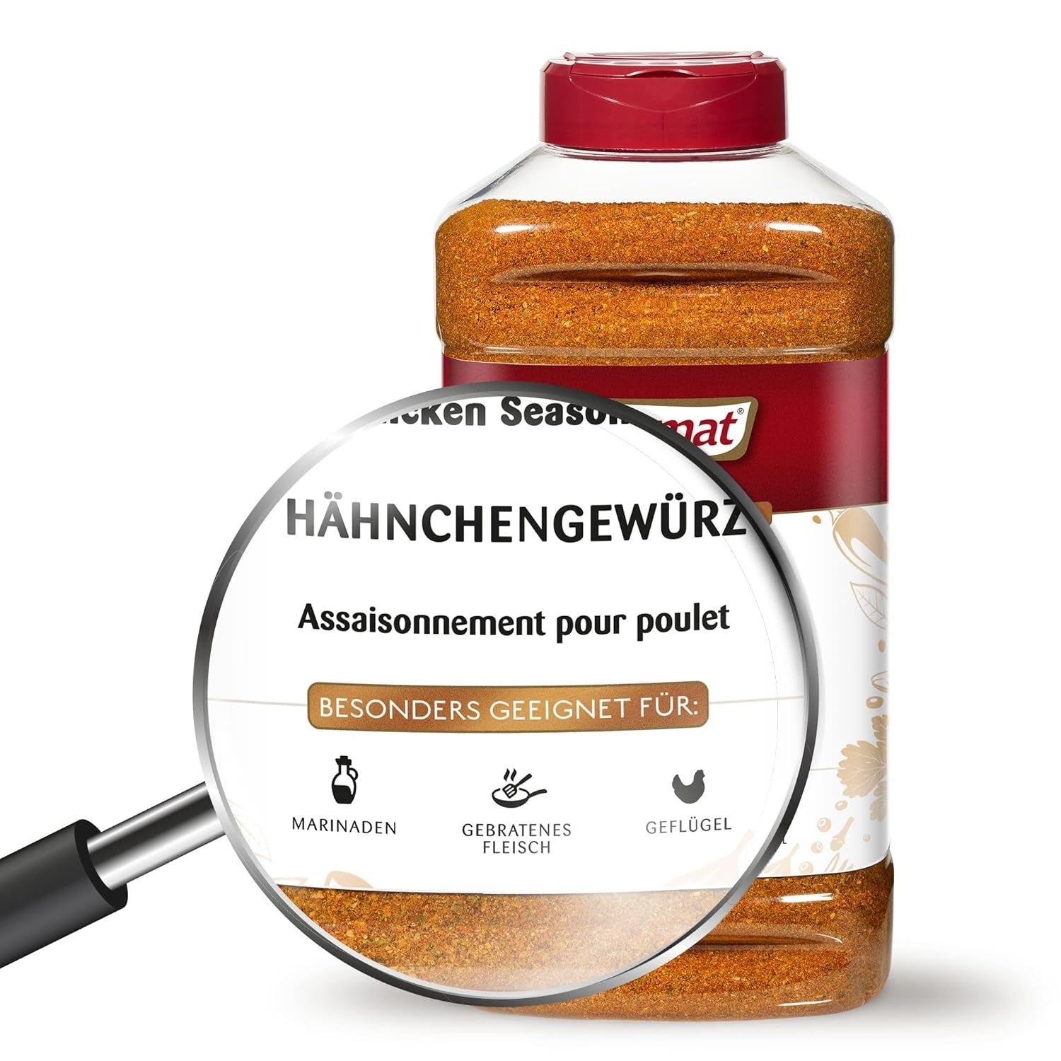 Prymat Hähnchengewürz 1100g, Gewürzmischung für Hhn, Turkiet, Ente, Gans, Grillgewürze, Marinade für Fleisch im Streuer