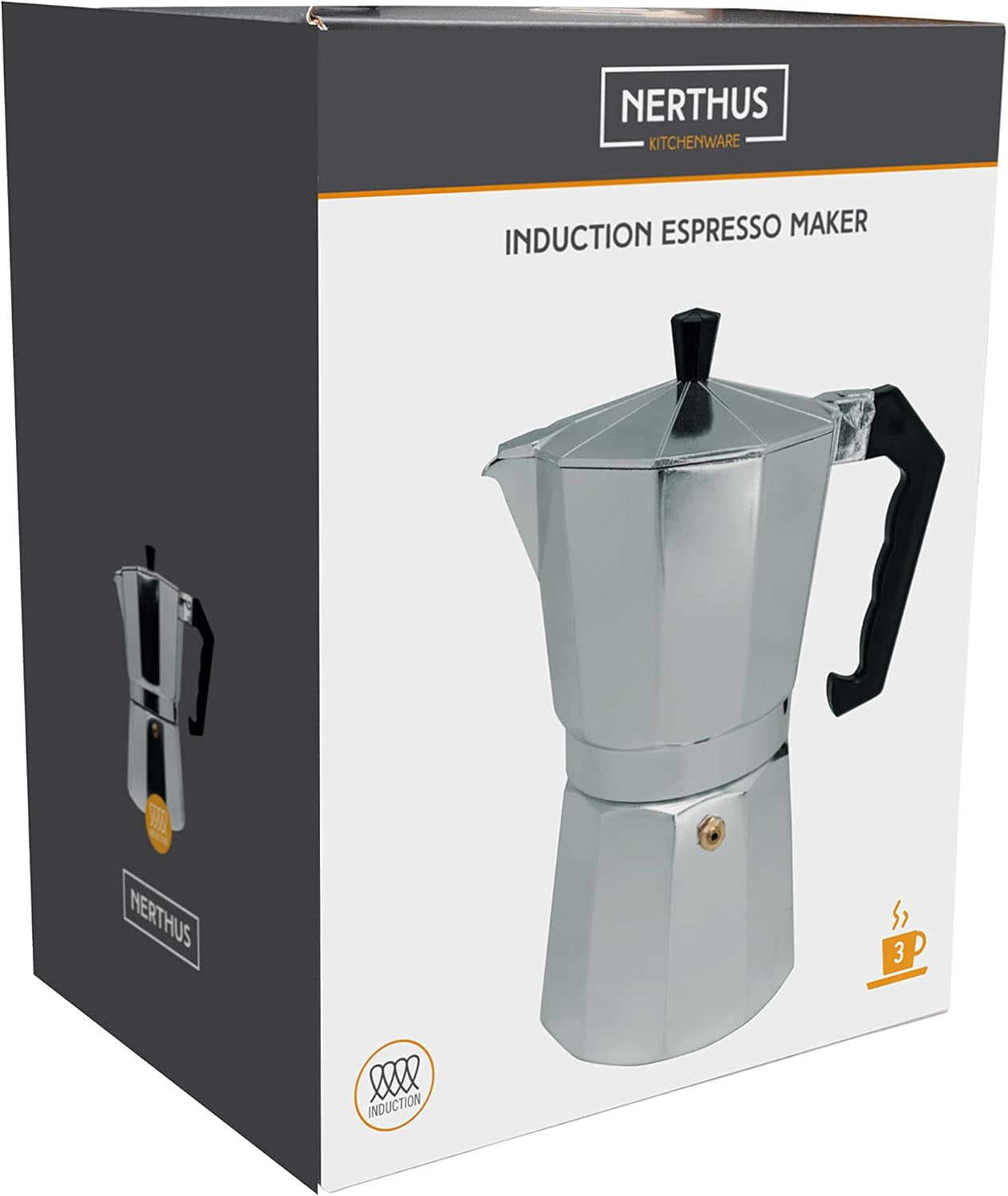 NERTHUS FIH 833 Induktions espressomaskin för 3 koppar, klassisk italiensk espressomaskin