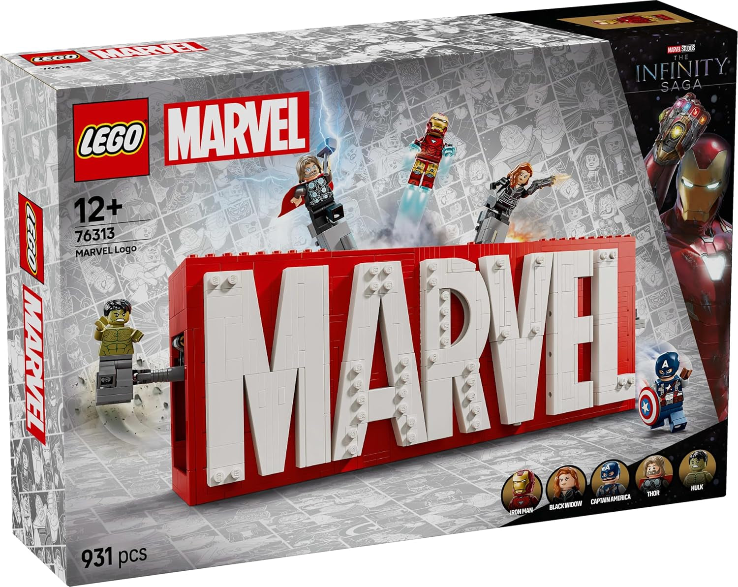 LEGO Marvel: Marvel-logotyp och minifigurer - Hulk, Thor, Iron Man, Black Widow och Captain America samlingsset - Avengers figurbyggeset - Present för pojkar och flickor från 12 år och uppåt 76313 Byggset Beuche den LEGO-Store