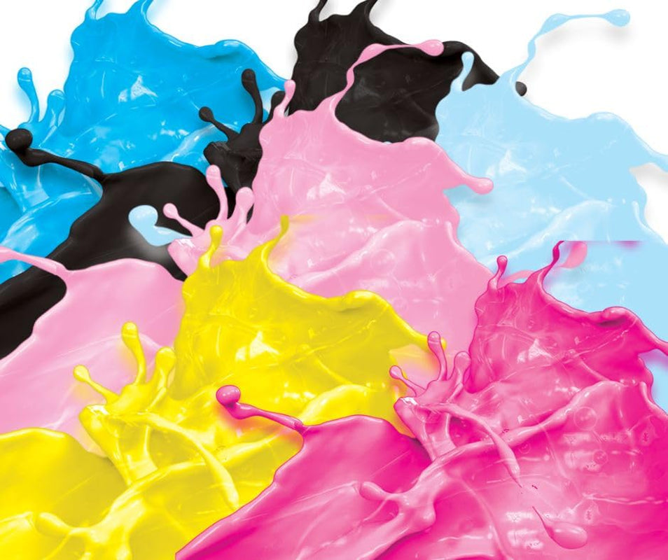 Matfärgningsset med ätbart bläck för plottrar 6 x 100 ml | Ljuscyan | Cyan | Ljus magenta | | Magenta | Gul | Svart | Ätbart tryck, waferpapperstryck, dekorativ tårtoppning