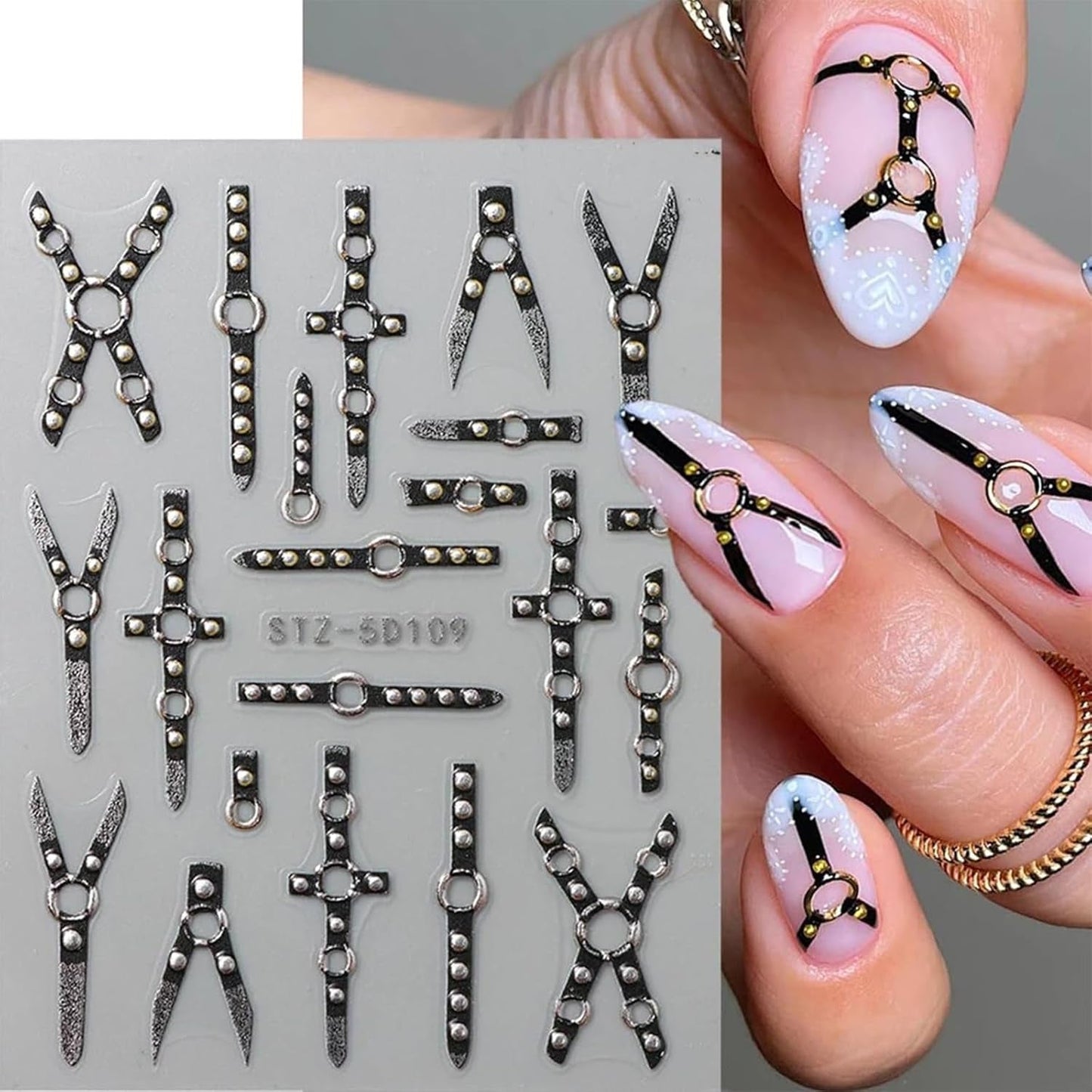 2PCS 5D Relief Gothic Punk Nagelsticker, Nagel Sticker Selbstklebend Kreuz Und X-Form Halloween Nagelaufkleber, Nageldesign Zubehör Für Damen Nail Art