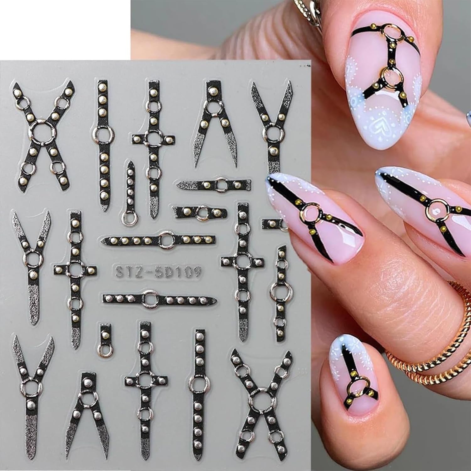 2PCS 5D Relief Gothic Punk Nagelsticker, Nagel Sticker Selbstklebend Kreuz Und X-Form Halloween Nagelaufkleber, Nageldesign Zubehör Für Damen Nail Art