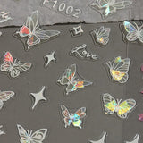 4 Blätter Holographisch Laser Weiß Schmetterling Nagelsticker,Y2K Aurora Schmetterlinge Stern Nail Sticker 3D Flamme Herz Nageldesign Nagelsticker Selbstklebend Nagel Sticker Nagel Zubehör Nail Art