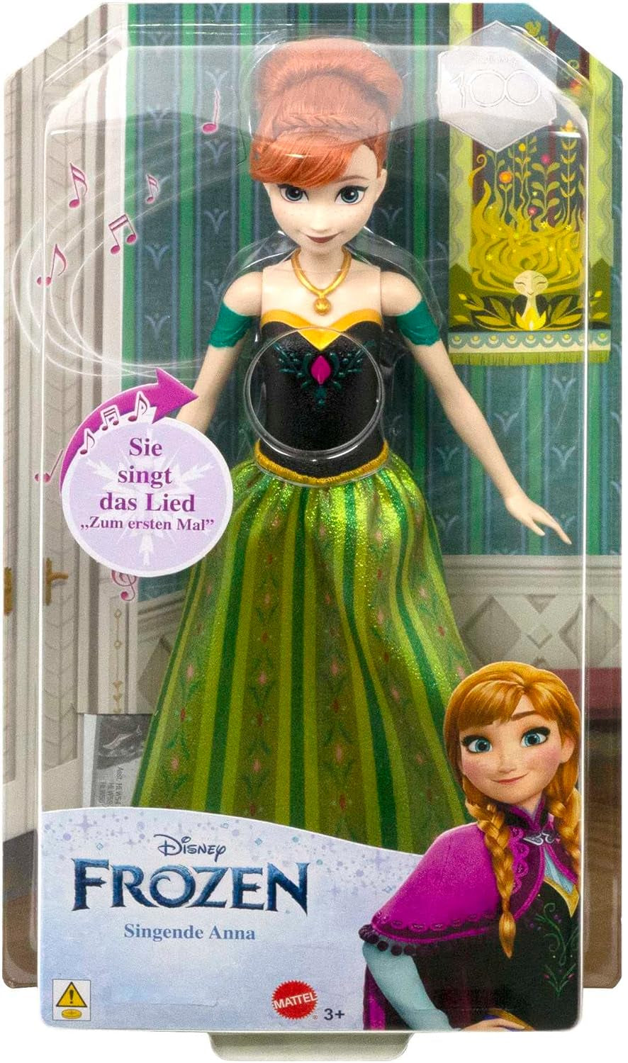 Mattel Disney Frozen Singing Anna Doll - 30 Seconds Song Snippet, Classic Castle Outfit, Avtagbar mjuk kjol, Kambart hår, For Kids Ages 3+, tysk version, HMG41