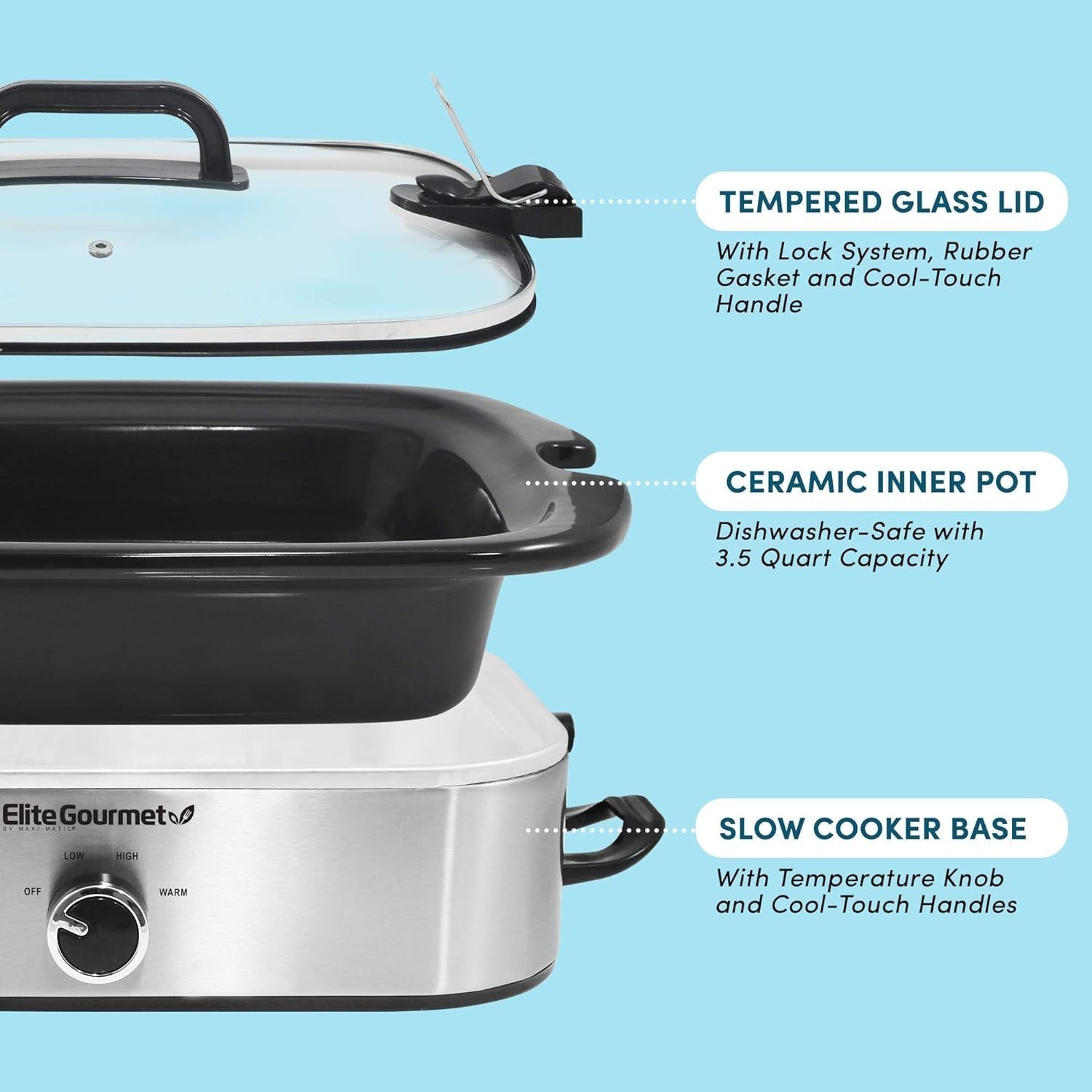 MST-5240SS Slow Cooker, 3,3 liter, Slow Cooker i rostfritt stål Naty Shop