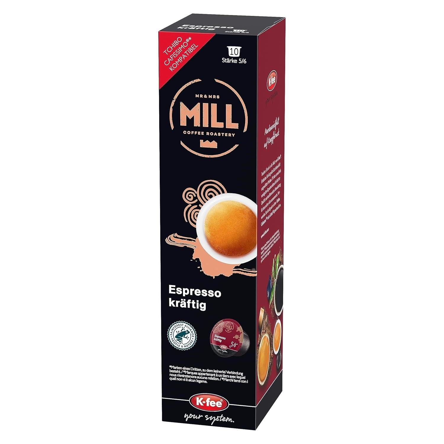 Mr & Mrs Mill Espresso stark, kompatibel med K-fee & Tchibo Cafissimo*, Stärke 5/6, 120 kaffekapslar
