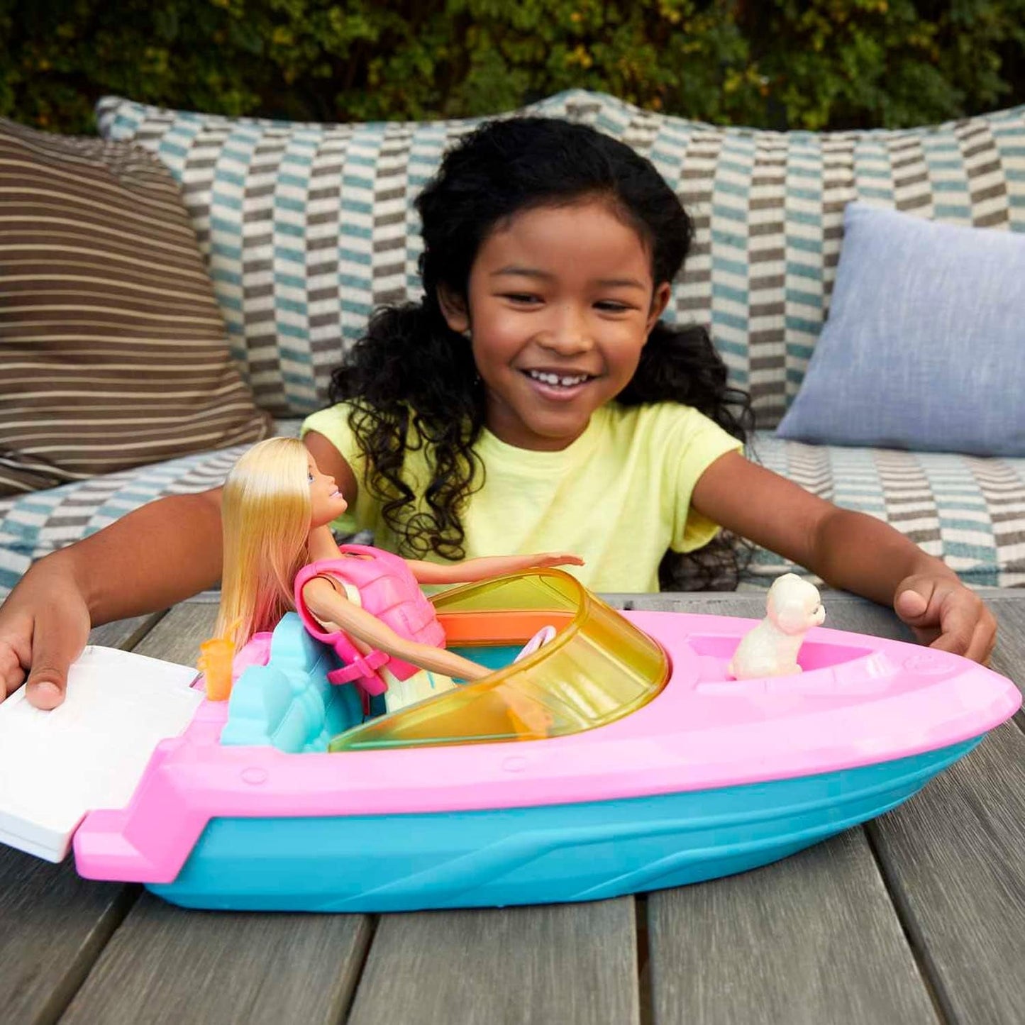 Barbie Speedboat Set, Barbie Doll med blont hår, Rosa flytväst, Båt, Valp, Tillbehör, Presenter för 3+, Grg30 Naty Shop Dolls
