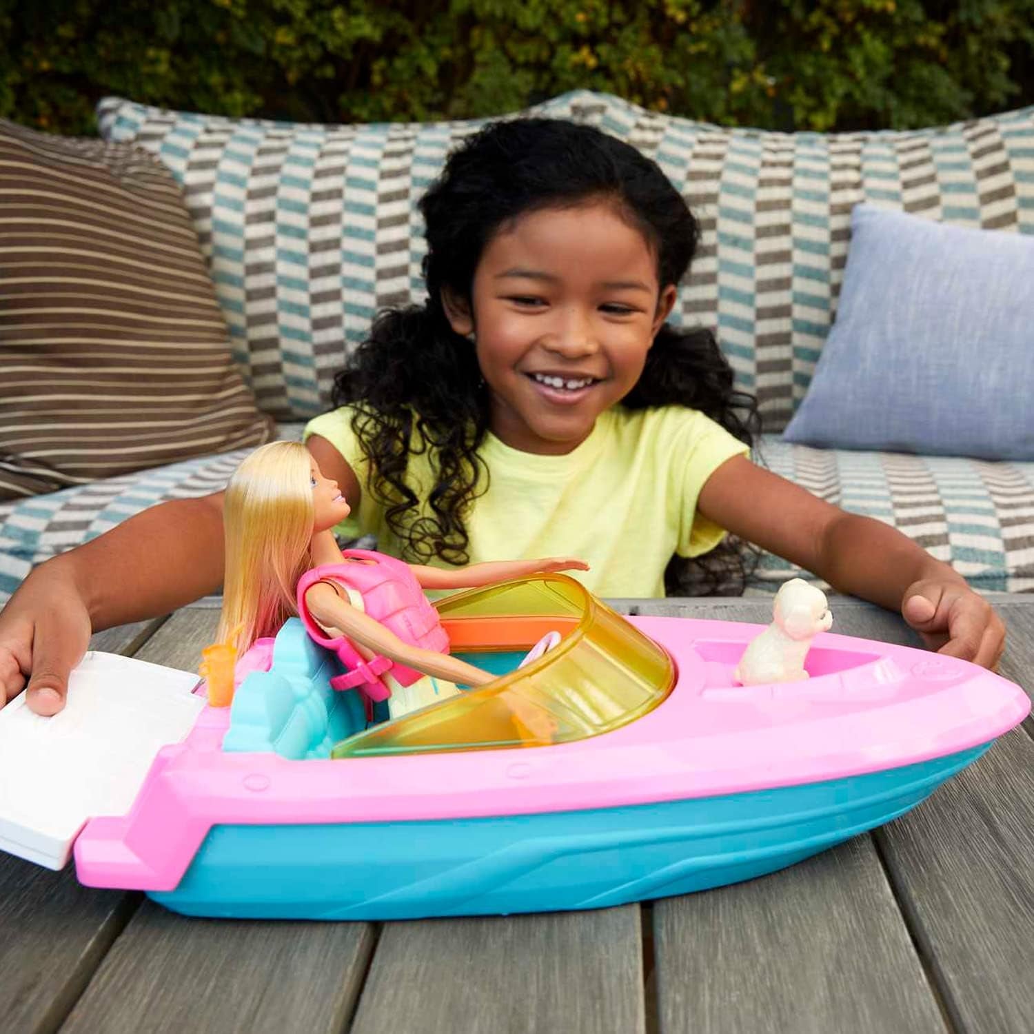 Barbie Speedboat Set, Barbie Doll med blont hår, Rosa flytväst, Båt, Valp, Tillbehör, Presenter för 3+, Grg30 Naty Shop Dolls