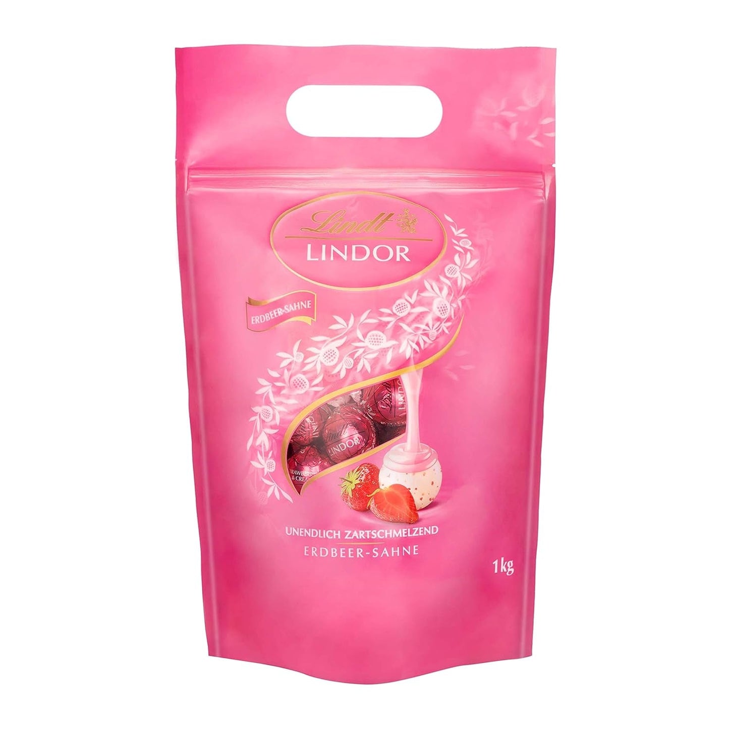Lindt LINDOR Extra mörka chokladbollar och LINDOR Strawberry Creme Chokladbollar | 1 kg återförslutningsbar påse | ca. 80 vita chokladbollar med jordgubbsgrädde