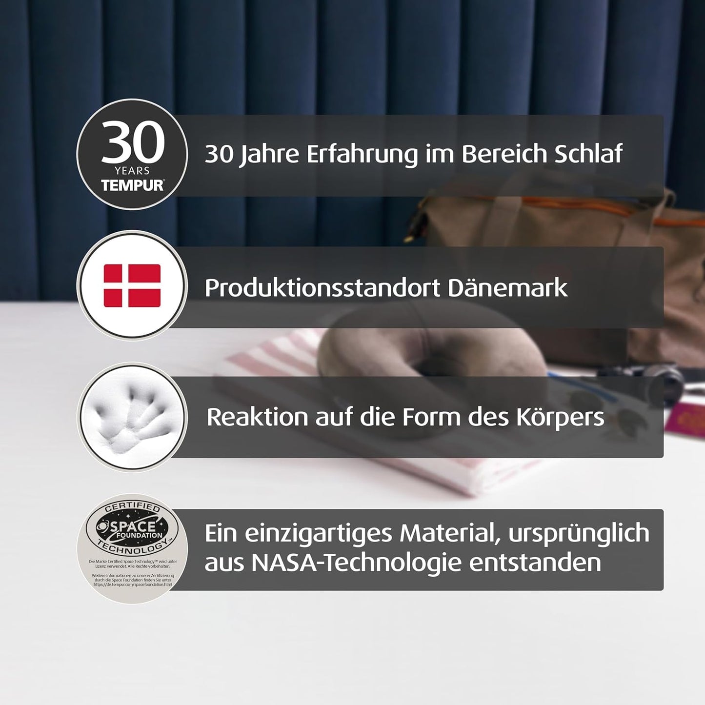 TEMPUR Transit Resekudde Bekväm viskoelastisk nackkudde Material Idealisk för resor med buss, tåg, bil eller flygplan 30 x 28 x 8 cm