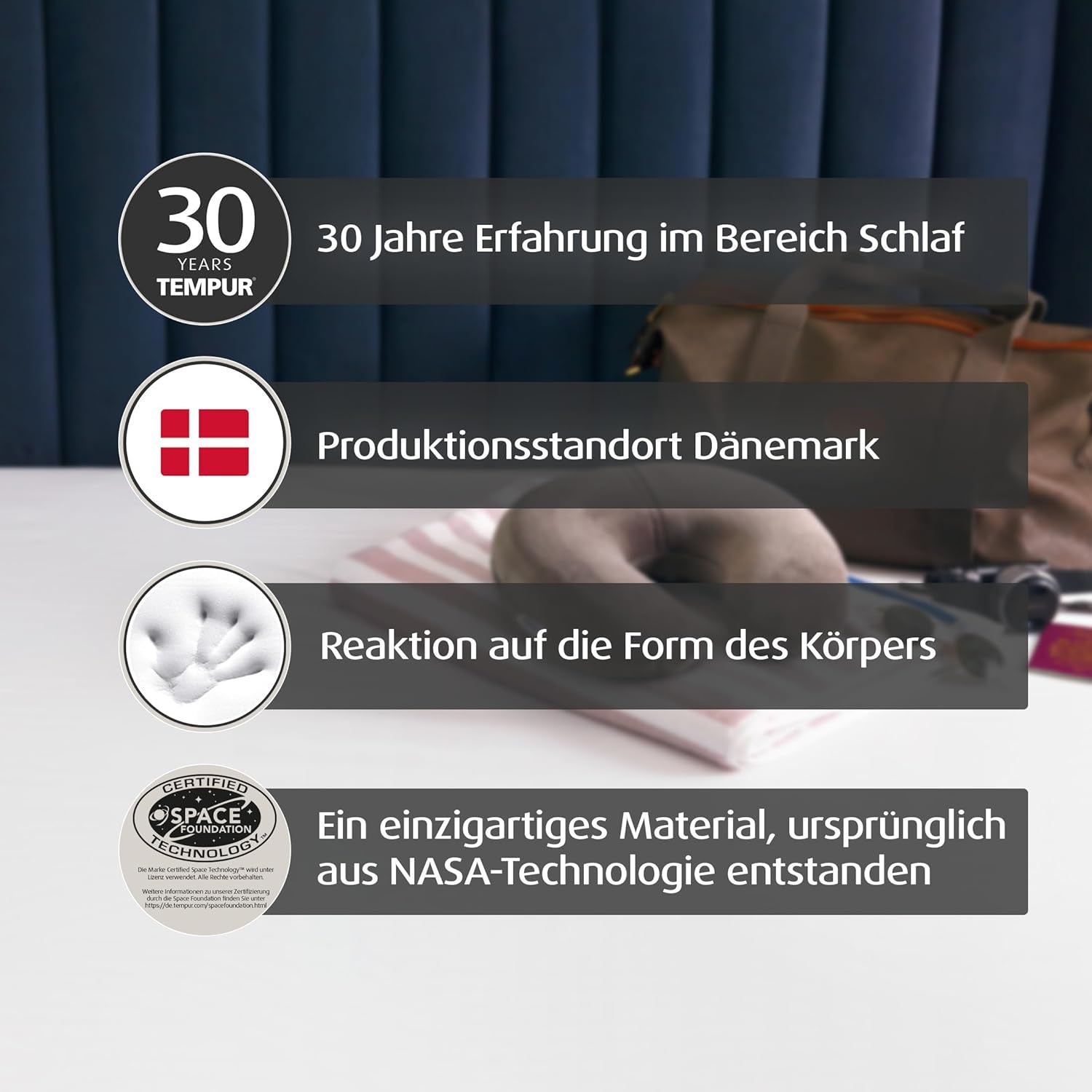 TEMPUR Transit Resekudde Bekväm viskoelastisk nackkudde Material Idealisk för resor med buss, tåg, bil eller flygplan 30 x 28 x 8 cm
