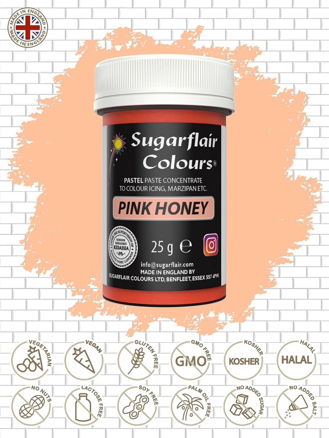 Sugarflair Pastell Pink Honey Food Coloring Paste - Högkoncentrerad för användning med smörkräm, sockerpasta, royal icing eller kakmixar, livfull matfärg - 25g