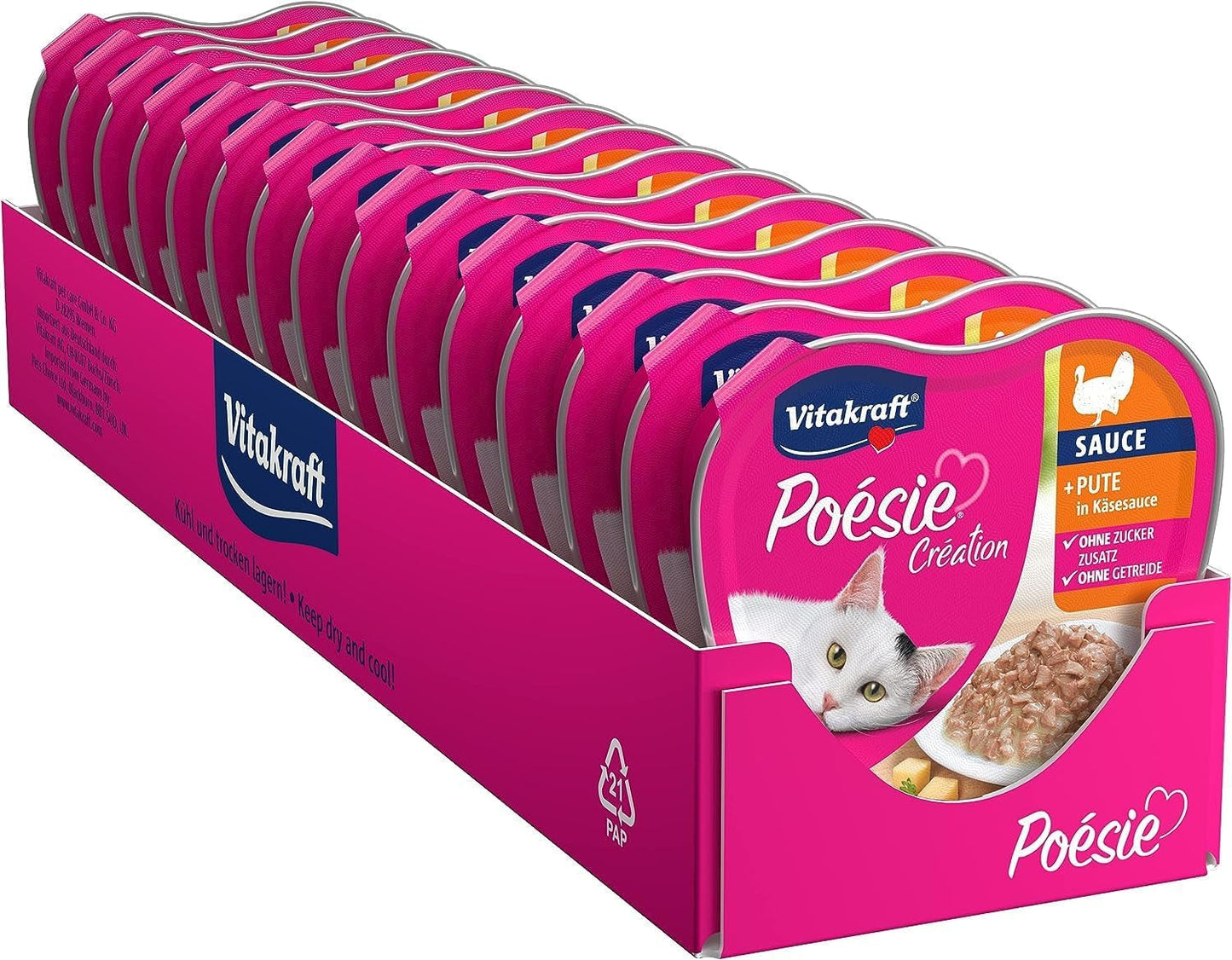 Vitakraft Poésie Création, våt kattmat, våt kattmat i sås, med kalkon i ostsås, multipack, utan tillsatt socker eller spannmål (15 x 85g)