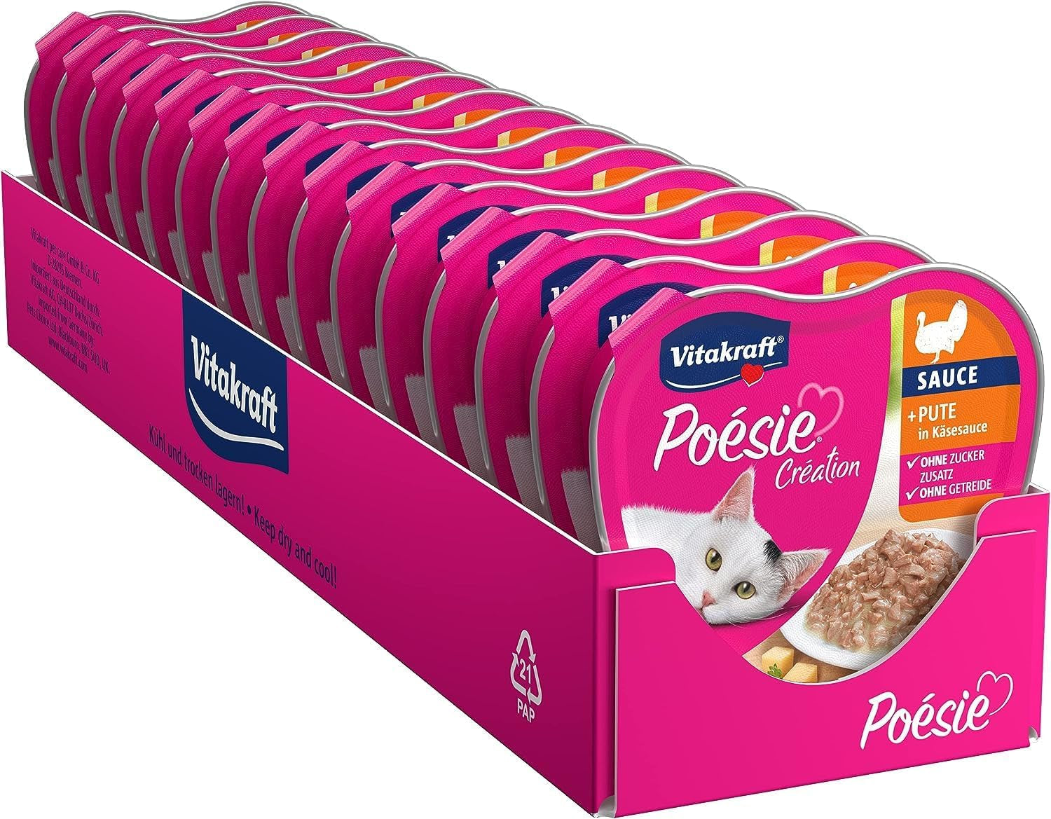 Vitakraft Poésie Création, våt kattmat, våt kattmat i sås, med kalkon i ostsås, multipack, utan tillsatt socker eller spannmål (15 x 85g)