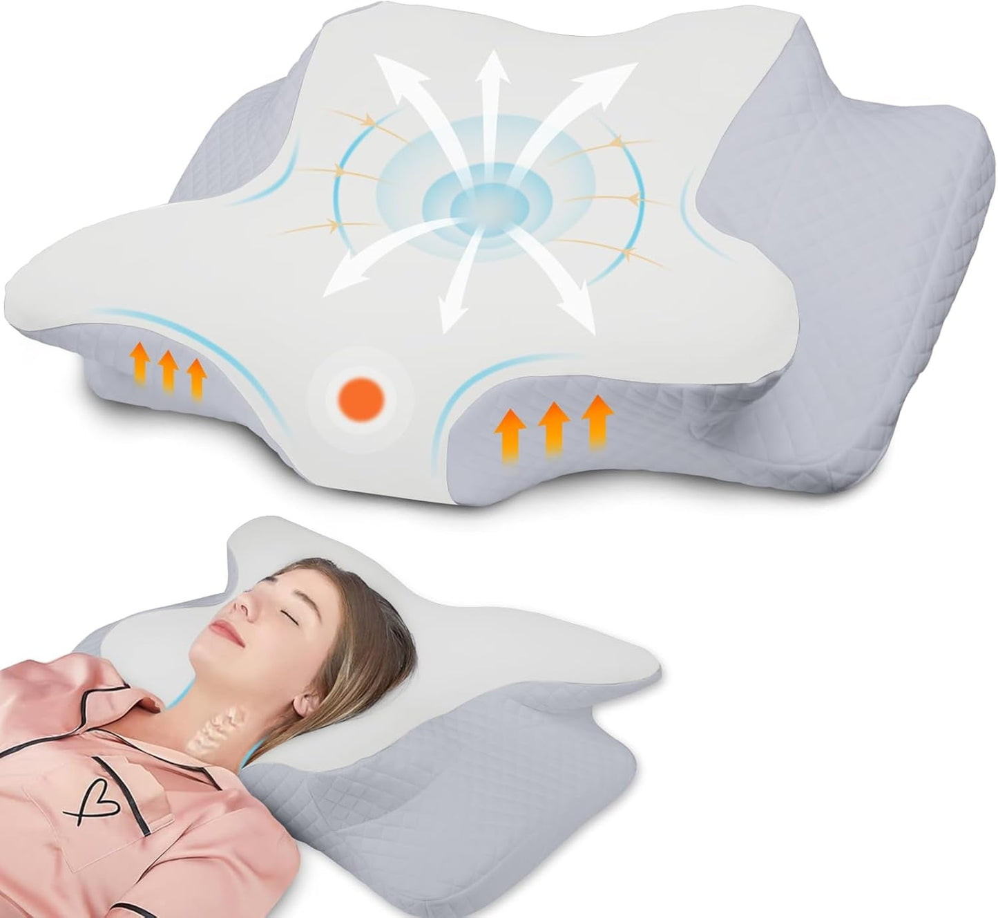 NVKHG Memory Foam Kudde Ergonomisk nackkudde Huvudkudde, Memory Foam Kudde Huvudkudde för sido-, rygg- och magsömn för att förbättra sömnkvaliteten, 60X41X13/11Cm cervikala ortopediska kuddar Naty Shop Grå Vit