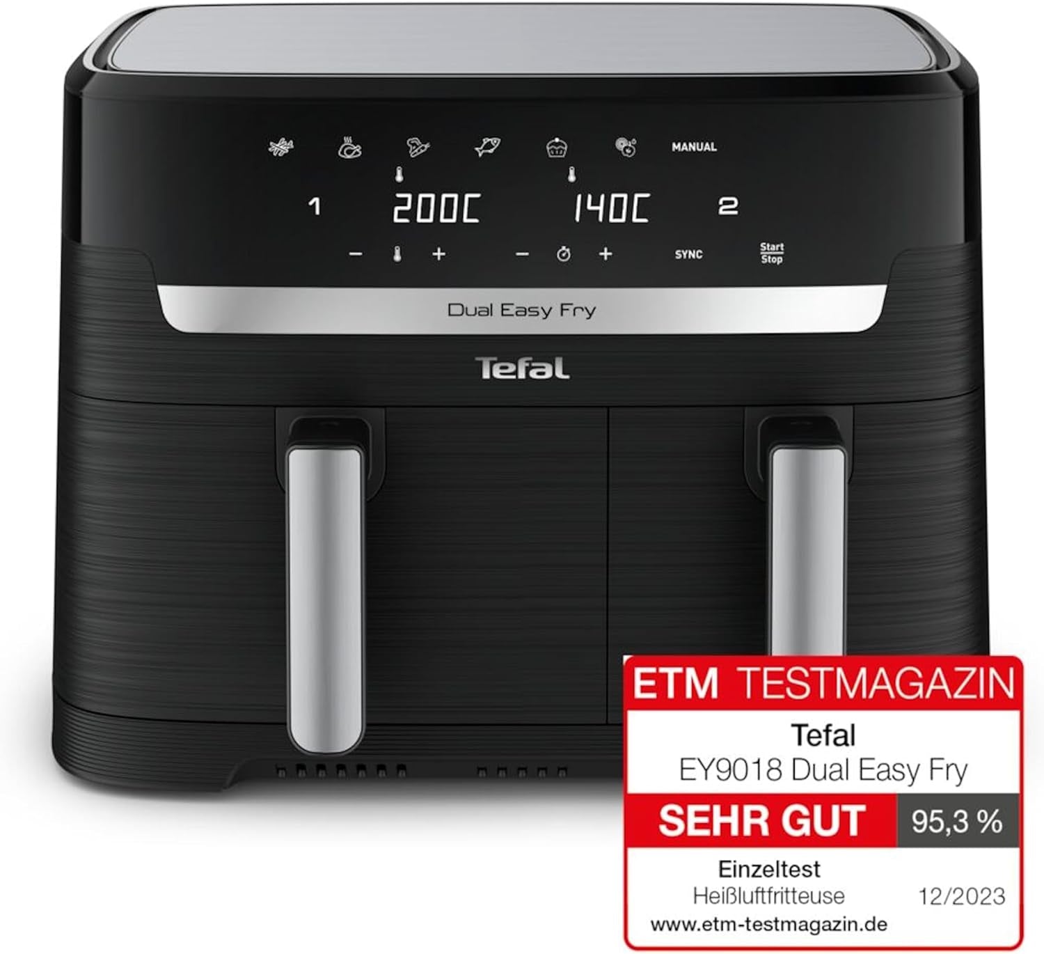 Tefal Dual Easy Fry Hot Air Fryer med två kammare, 5,2/3,1 liters kapacitet, två oberoende lådor, 7 program Hushållsapparater Naty Shop