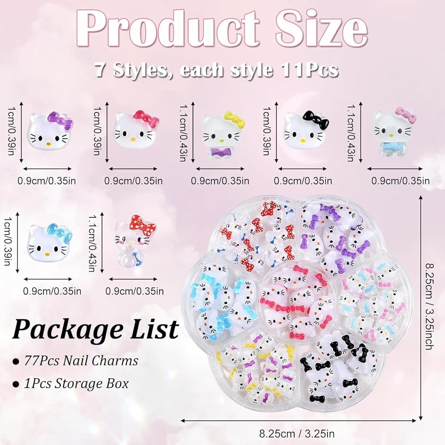 3D-kattens nagelklistermärken, nagelglitter, paljetter, nagelklistermärken i harts, nagelstenar, diamanter för nagelkonst, inklusive strass nagelvaxstift (färgglad katt)