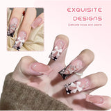 24st Medellängd Rhinestone Pink Square Pearl Glitter 3D lösnaglar för kvinnor tjejer