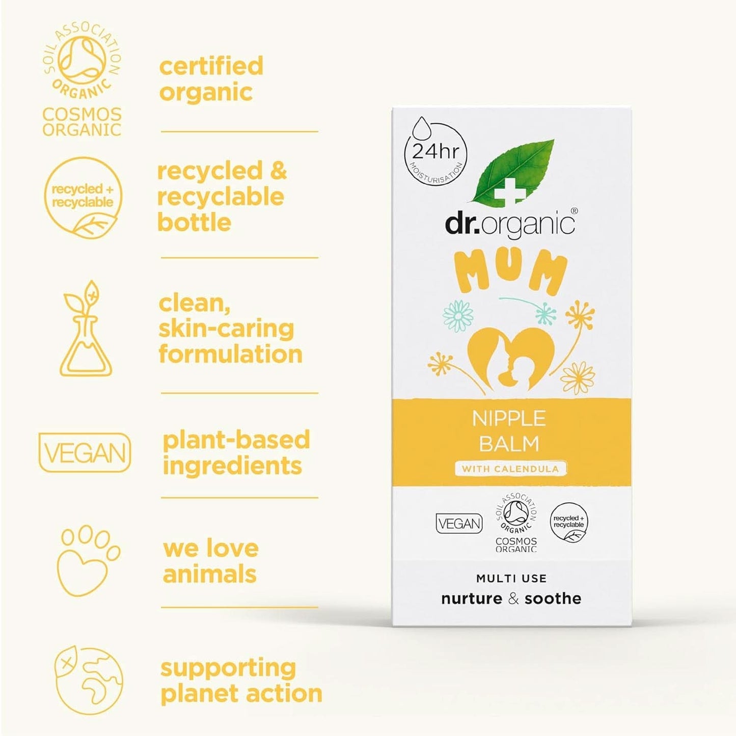 Dr Organic Nipple Balm med Calendula, Lanolin, Natural Relief, För sår och spruckna bröstvårtor, 30 ml Tillbehör Mat och Amning Bebe Naty Shop