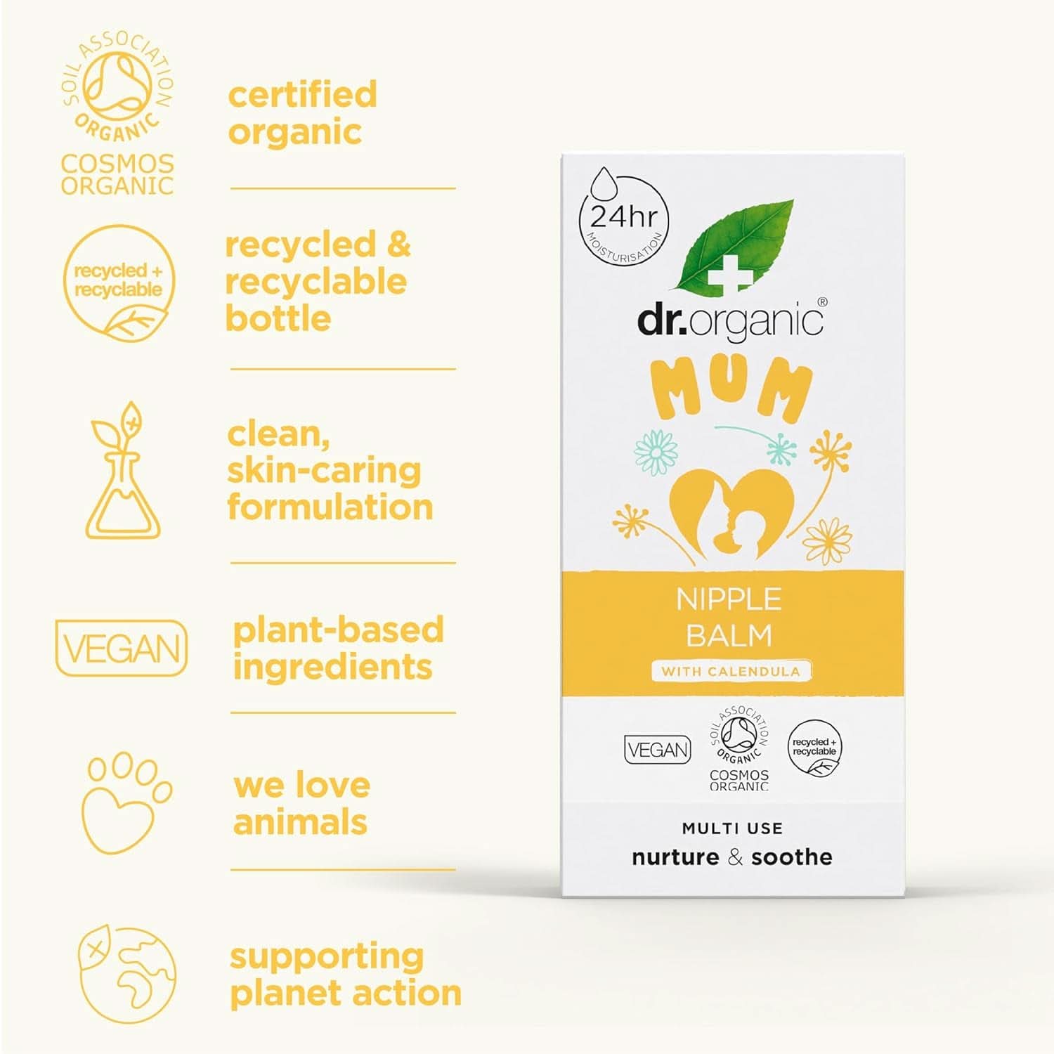 Dr Organic Nipple Balm med Calendula, Lanolin, Natural Relief, För sår och spruckna bröstvårtor, 30 ml Tillbehör Mat och Amning Bebe Naty Shop
