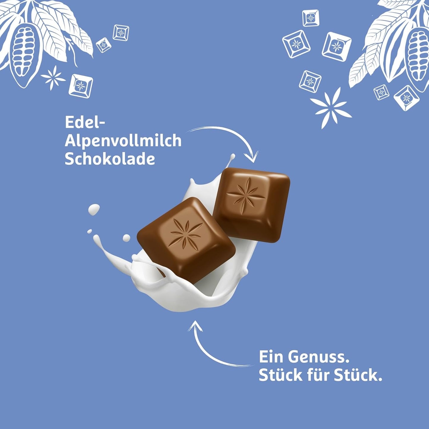 Schogetten Premium Alpine mjölkchokladkaka, 100g, individuellt portionerad. En fröjd. Bit för bit.