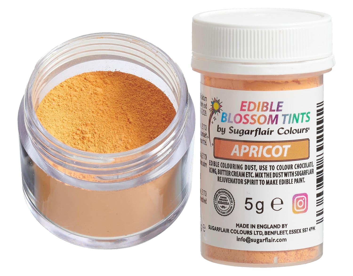 Sugarflair Blossom Tint Dust Aprikos matfärgningspulver - matfärgningspulver för tårtdekorering, sockerpasta, fondant, glasyr, choklad, smörkräm, macarons och mer - 5G