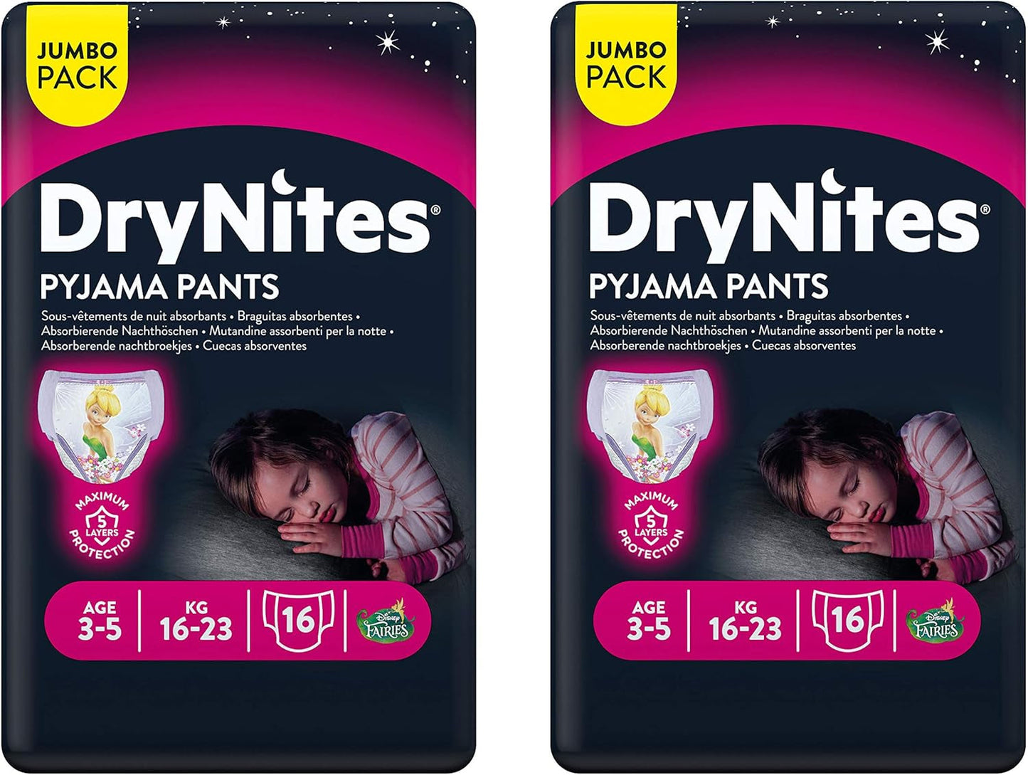 Huggies DryNites Nattkläder för tjejer, 3-5 år (16-23 kg), 2 x 16 st