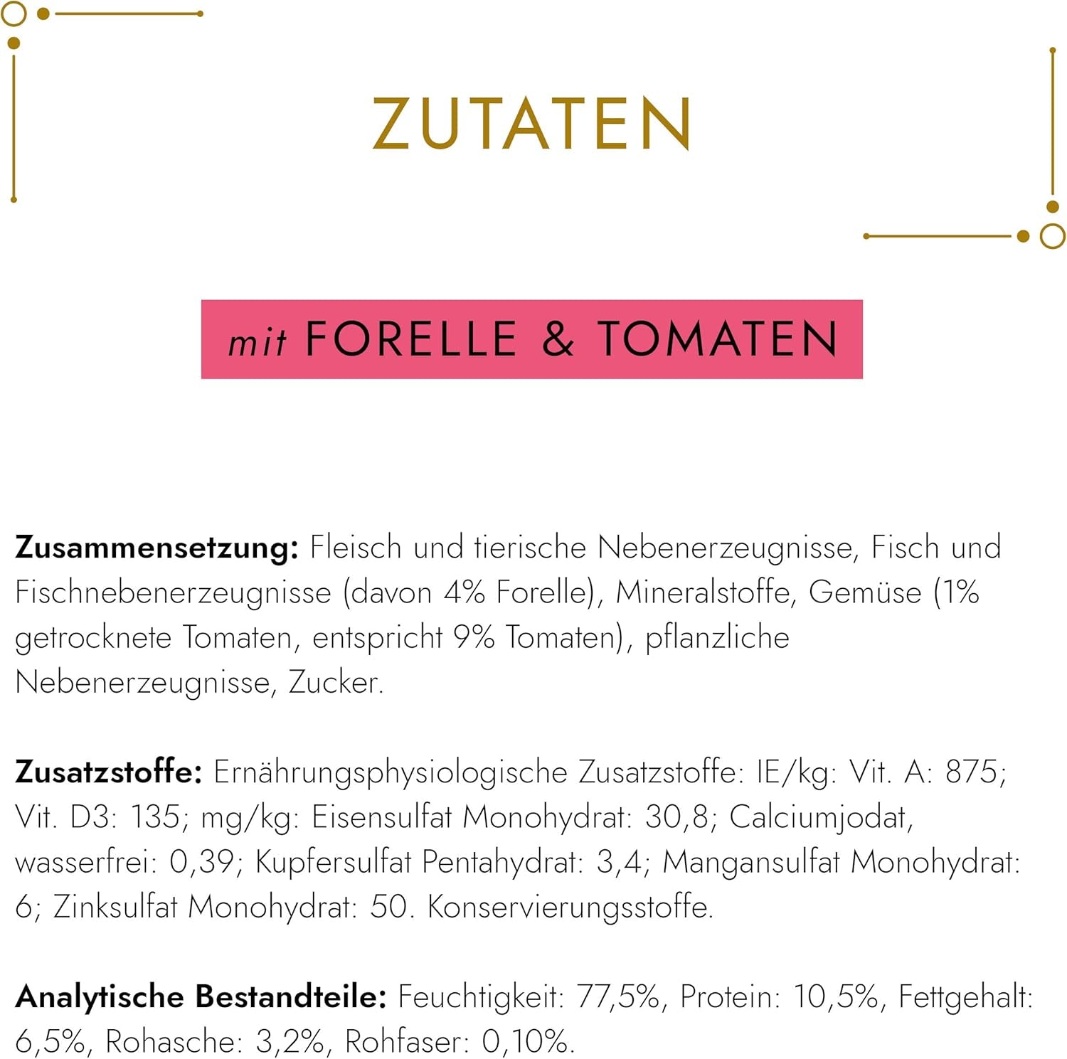 Fine Pate Gourmet Gold med grönsaker, blöt kattmat med öring och tomat, förpackning om 12 (12 x 85 g)