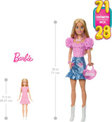 Fashionabla Barbie Doll 71 cm blond med avtagbara kläder Rosa topp jeanskjol Cowboyboots Halsband och handväska HYT84