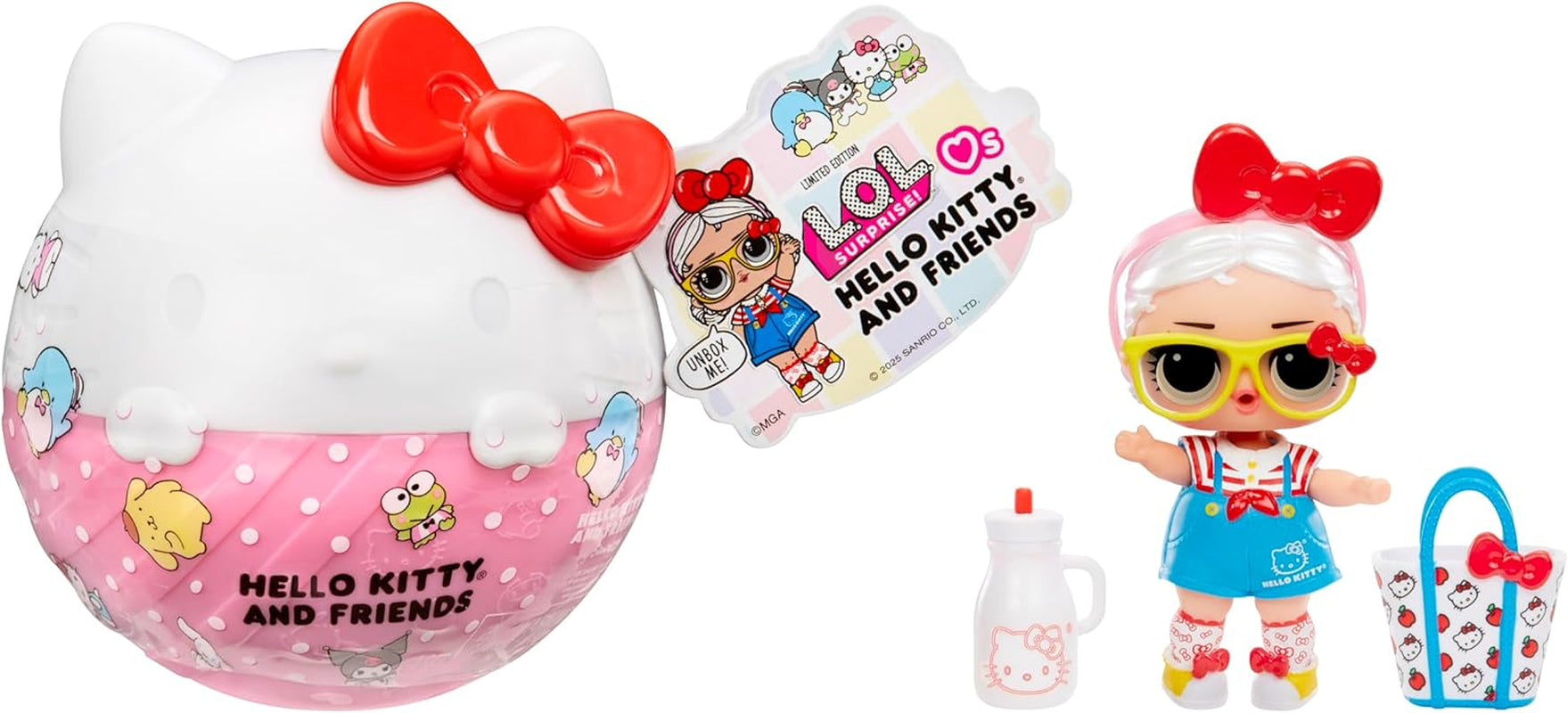 L.O.L. Överraskning! Älskar Hello Kitty and Friends - 1 docka med 7 överraskningar, slumpmässigt urval, 8 tots att samla in, present för barn 4+, rosa dockor Naty Shop Standardtitel