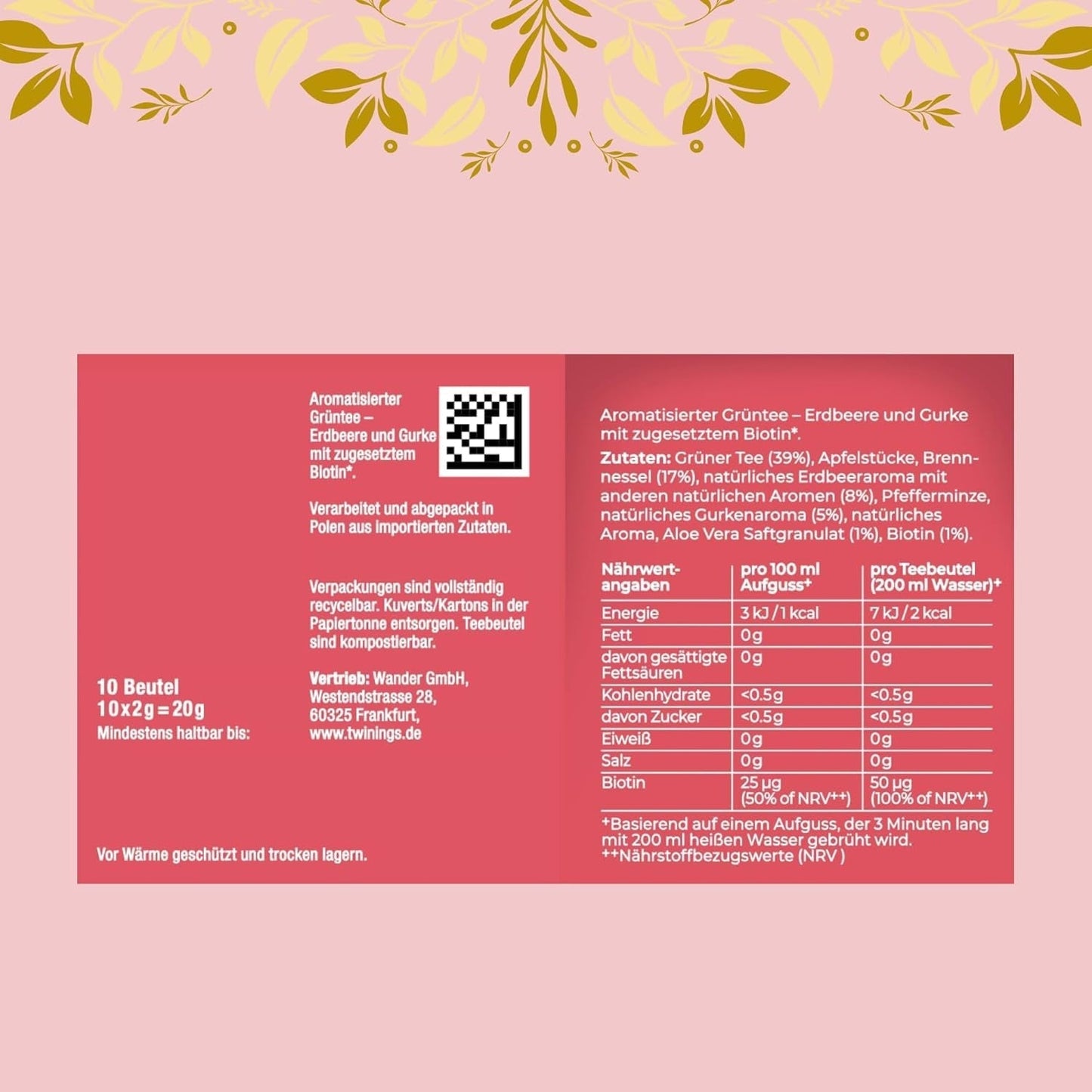 Twinings GLOW Aloe Vera & Nässla Grönt Te med Biotin - Örtteblandning för naturlig hud- och hårvård 12-pack (10 påsar vardera)