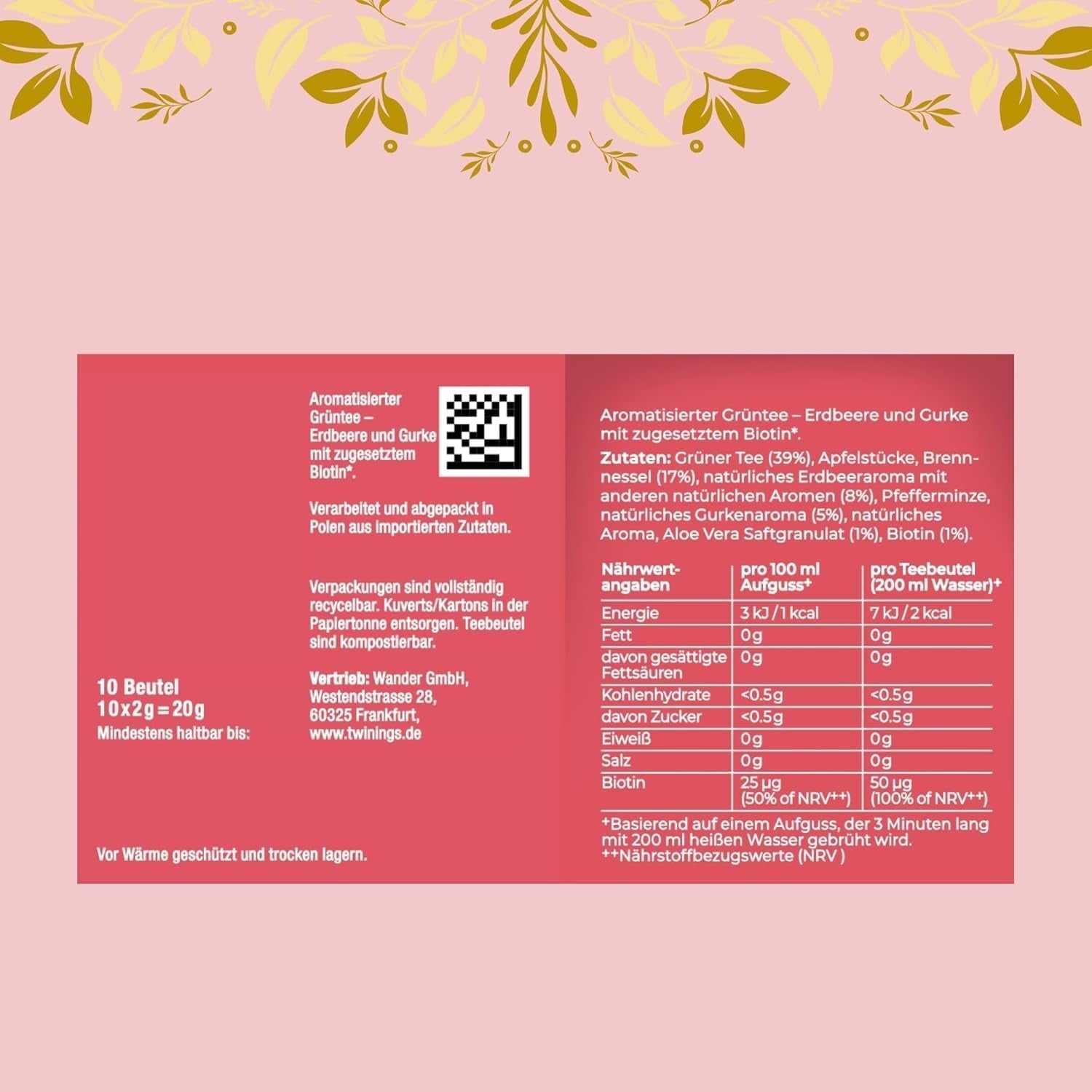 Twinings GLOW Aloe Vera & Nässla Grönt Te med Biotin - Örtteblandning för naturlig hud- och hårvård 12-pack (10 påsar vardera)