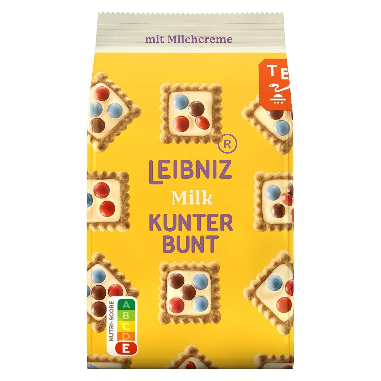 LEIBNIZ Kunterbunt Mjölk, förpackning om 12, Crunchy kex med mjölkgrädde och chokladbitar (12 x 125 g)
