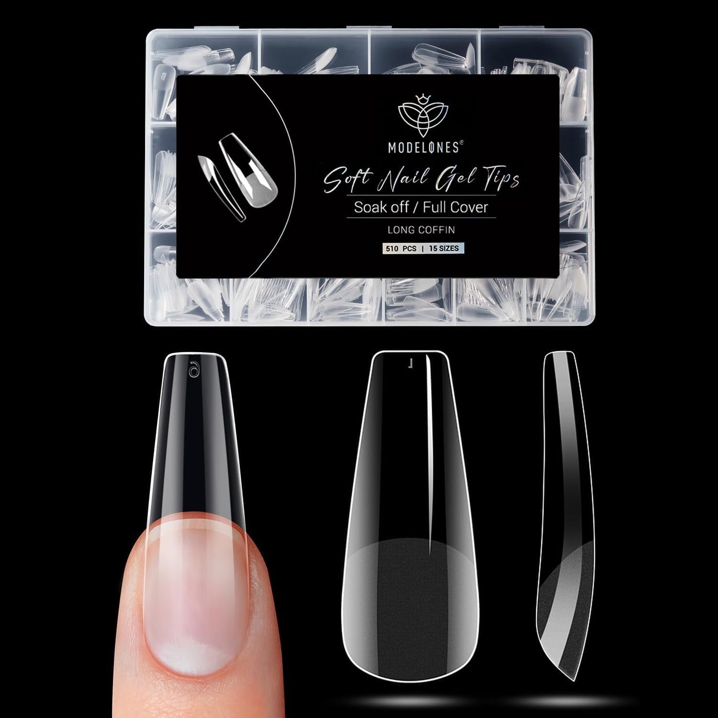 Modelones Nail Tips 510 Pieces - Heltäckande Nail Tips Set, Gel Tips Set, Pre-Polish PMMA Resin Nail Tips, Konstgjorda naglar för lim på Nail Art DIY, Short Squoval