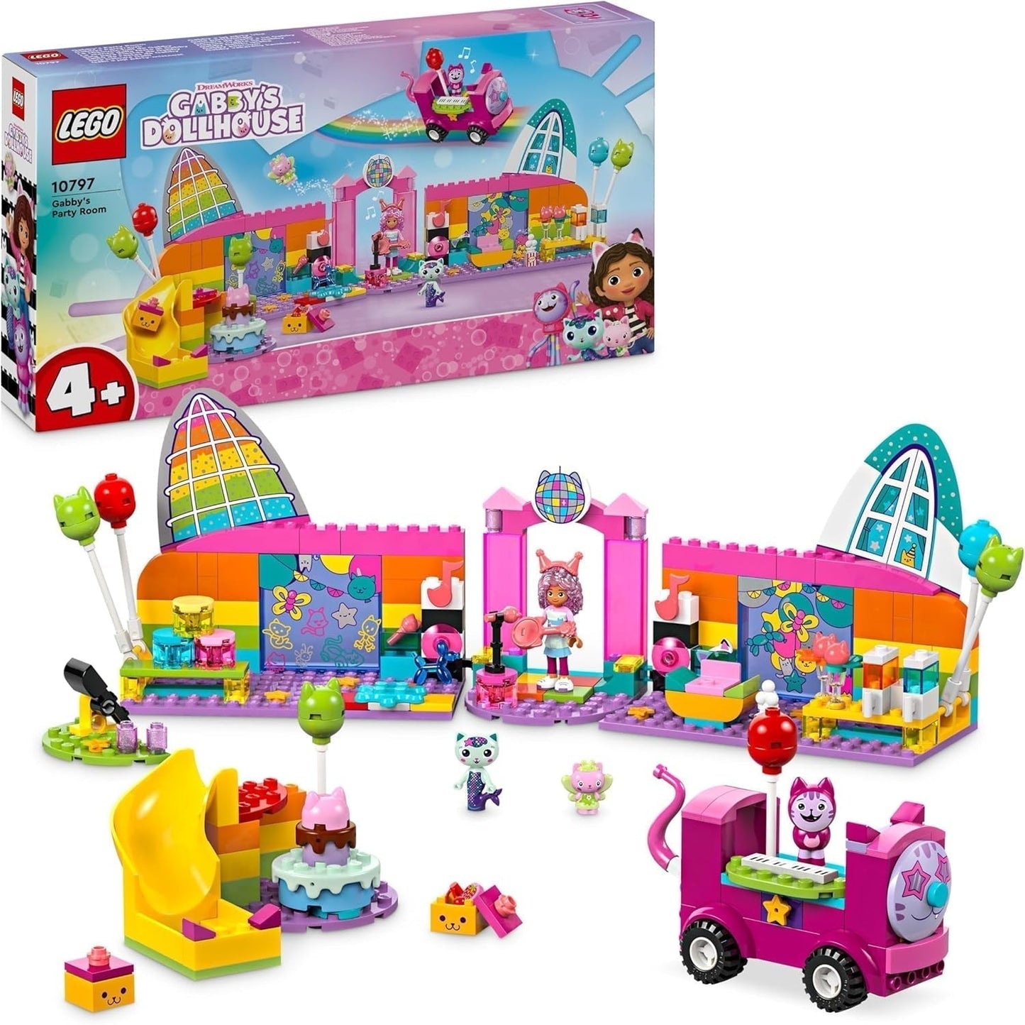 LEGO 4+ Gabbys dockskåp Gabbys festrum, discolekset med rutschkana och djurfigurer för kreativt rollspel, present till flickor och pojkar från 4 år 10797 Byggset Besuche den LEGO-Store Standardtitel