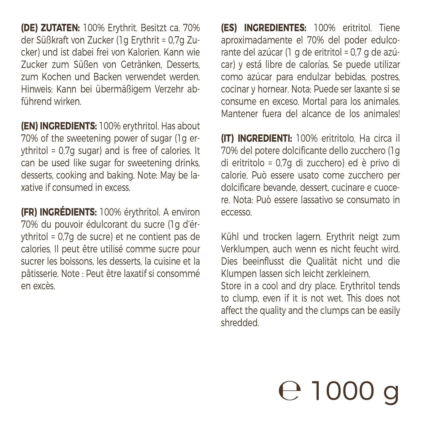 Greatvita Erythritol 1000 G | Kalorienfreie Süßungsmittel & Zucker-Alternative | Zahnfreundlich, Gut Löslich & Glutenfrei | Ideal Für Getränke, Desserter & Baken Sweeteners Naty Shop