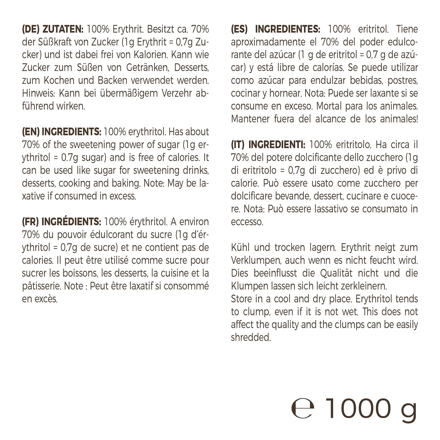 Greatvita Erythritol 1000 G | Kalorienfreie Süßungsmittel & Zucker-Alternative | Zahnfreundlich, Gut Löslich & Glutenfrei | Ideal Für Getränke, Desserter & Baken Sweeteners Naty Shop