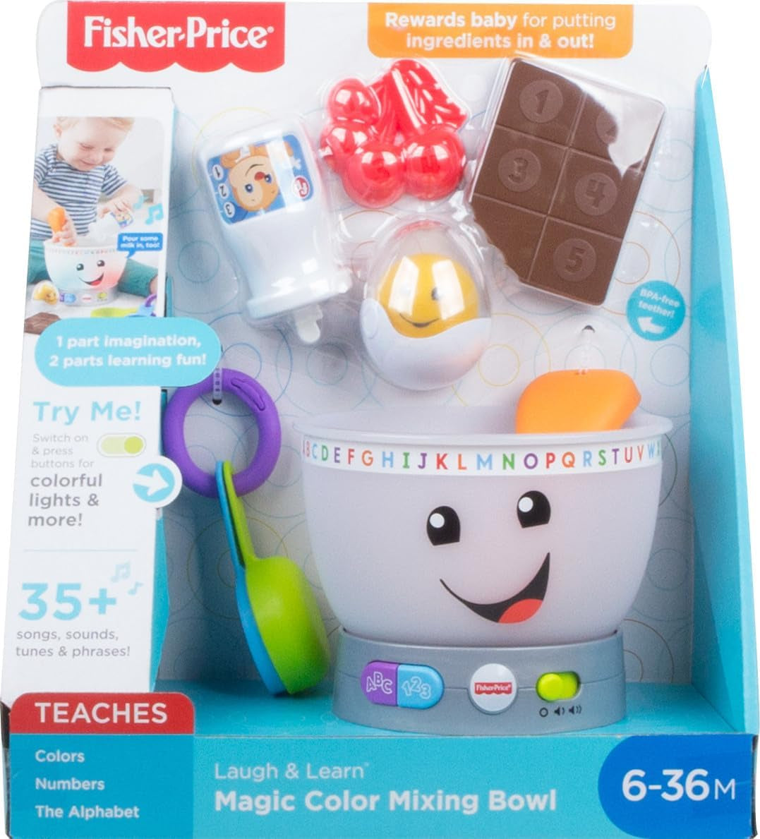 Fisher-Price Laugh & Learn Baby Learning Toy, Magic Color Mixing Bowl med musik och ljus i 6 månader+, GJW20 Baby Toys Naty Shop