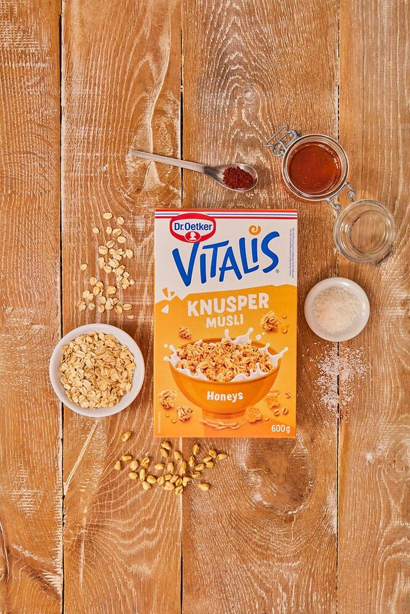 Dr. Oetker Vitalis Crunchy Honeys: Honey Crunchy Müsli för frukost och mellanmål, 5-pack (5 x 600 g)